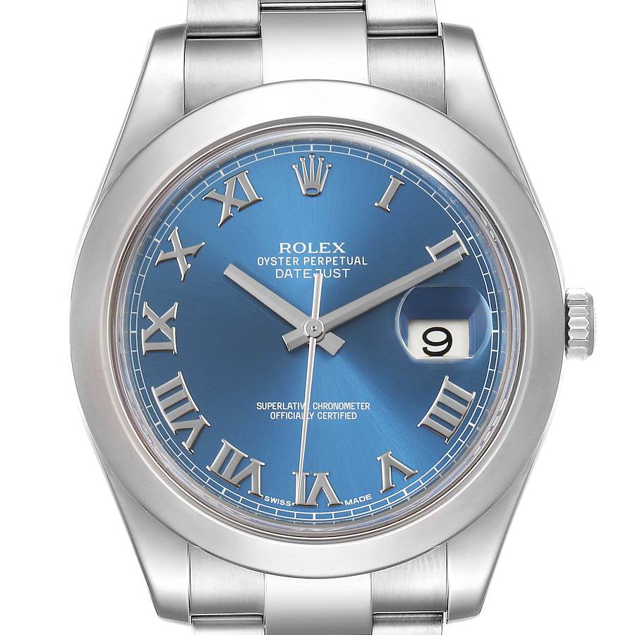 Rolex Datejust II Blue Roman Dial Steel Mens Watch 116300 Box Card SwissWatchExpo