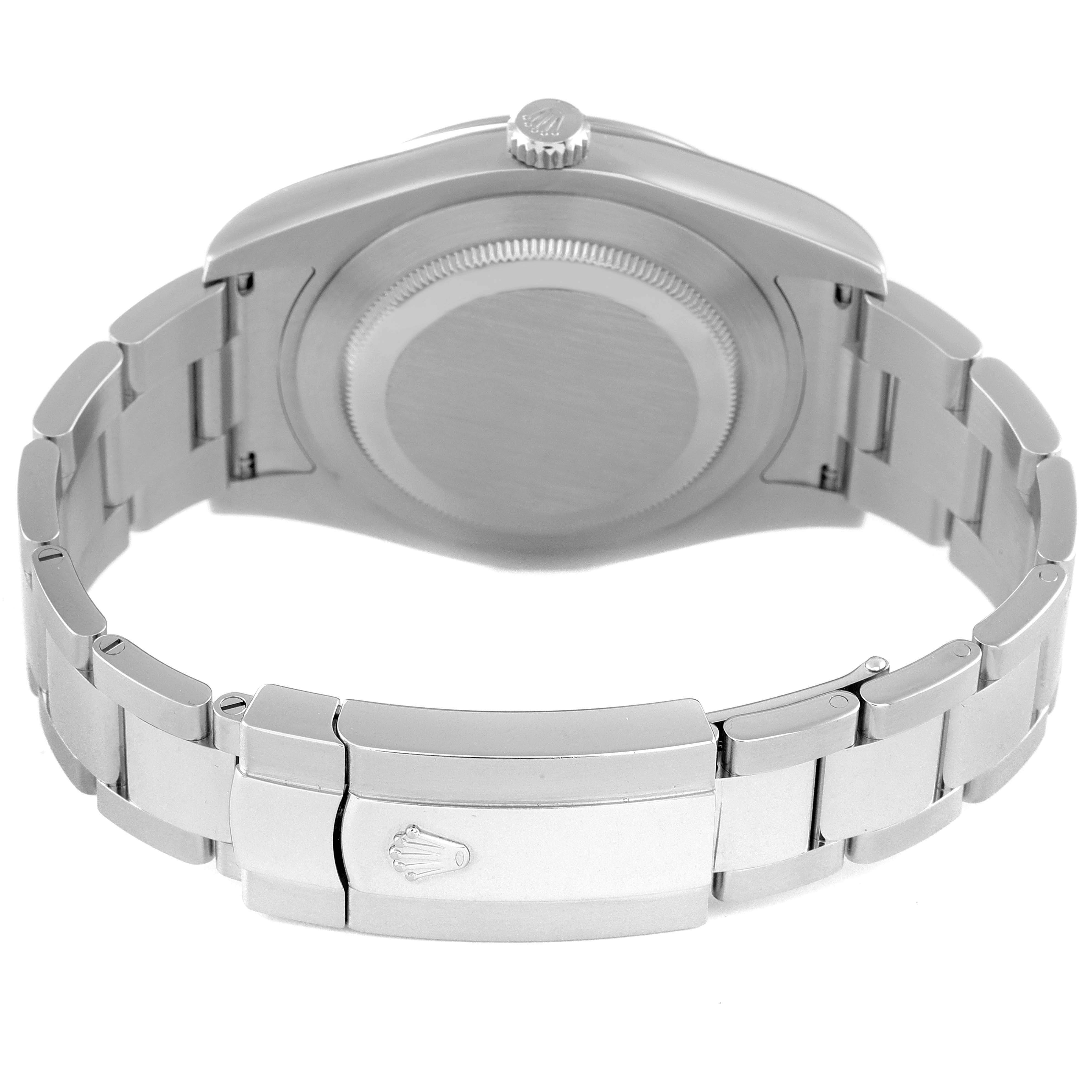 This image shows the back view of the Rolex Datejust 41 116300 Men's Stainless Steel Blue Dial 116300 Men's Stainless Steel Blue Dial, highlighting the case back and bracelet with Rolex's emblem on the clasp.