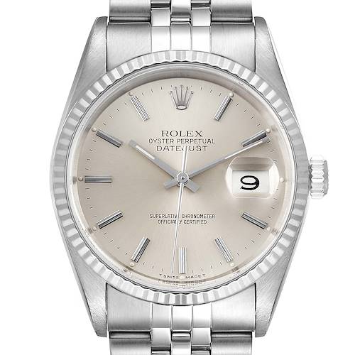 Photo of Rolex Datejust Silver Dial Fluted Bezel Steel White Gold Mens Watch 16234 - ADD 2 LINKS