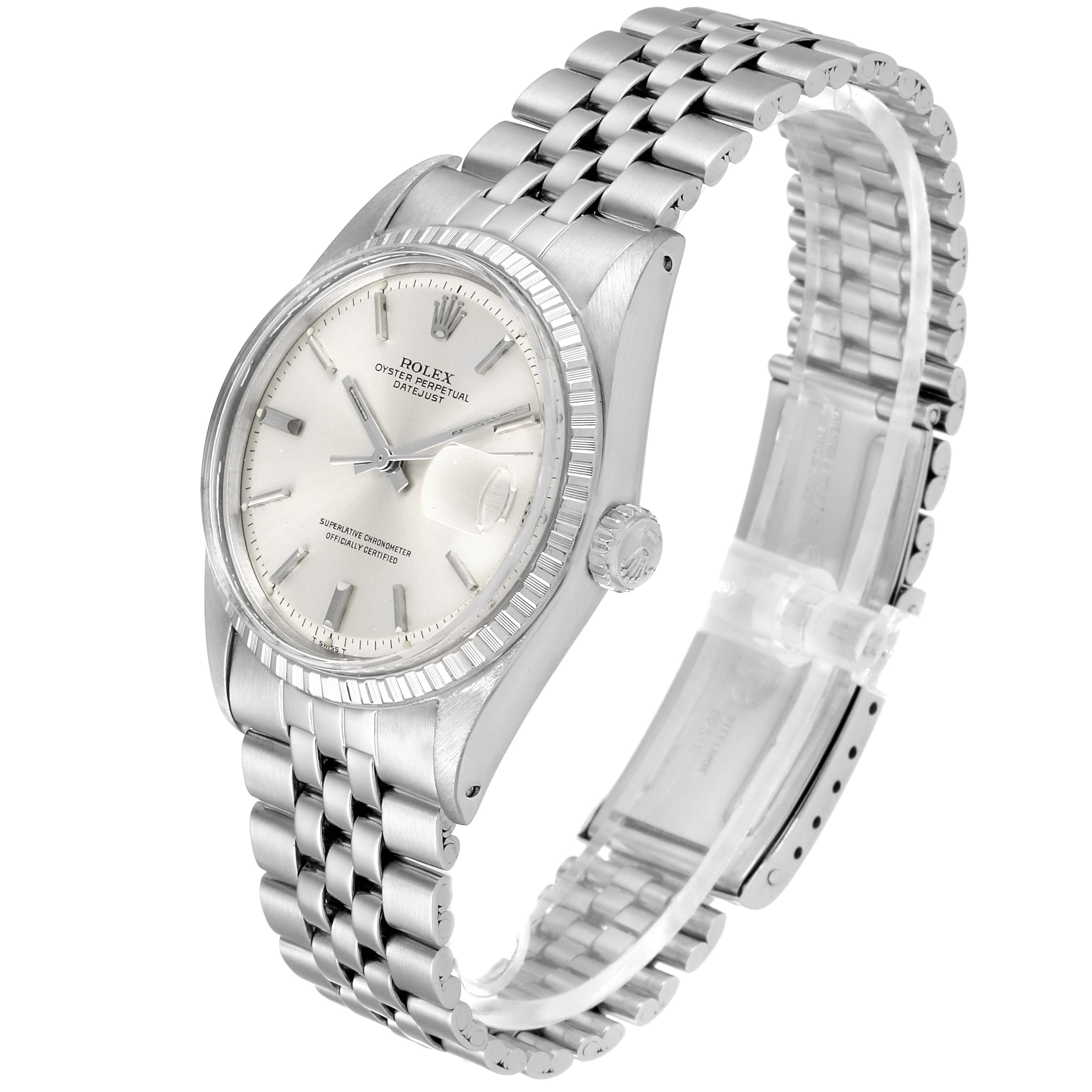 This image shows a Rolex Vintage Collection 1603 Men's Stainless Steel Silver Dial 1603 Men's Stainless Steel Silver Dial watch with a silver dial and Jubilee bracelet, viewed from a three-quarter angle.
