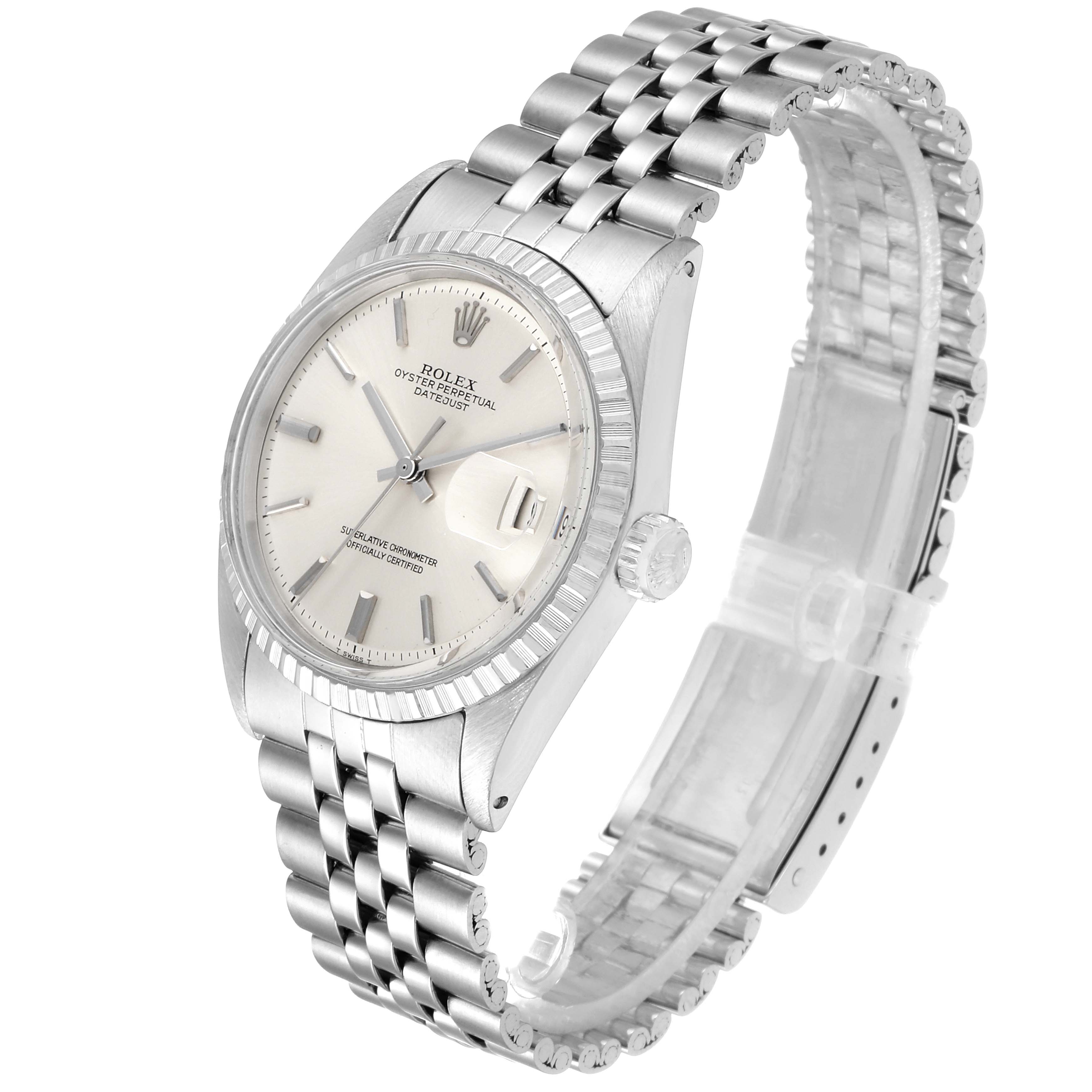 The image shows a Rolex Vintage Collection 1603 Men's Stainless Steel Silver Dial 1603 Men's Stainless Steel Silver Dial, displayed at an angle showcasing the face, bezel, crown, and part of the bracelet.