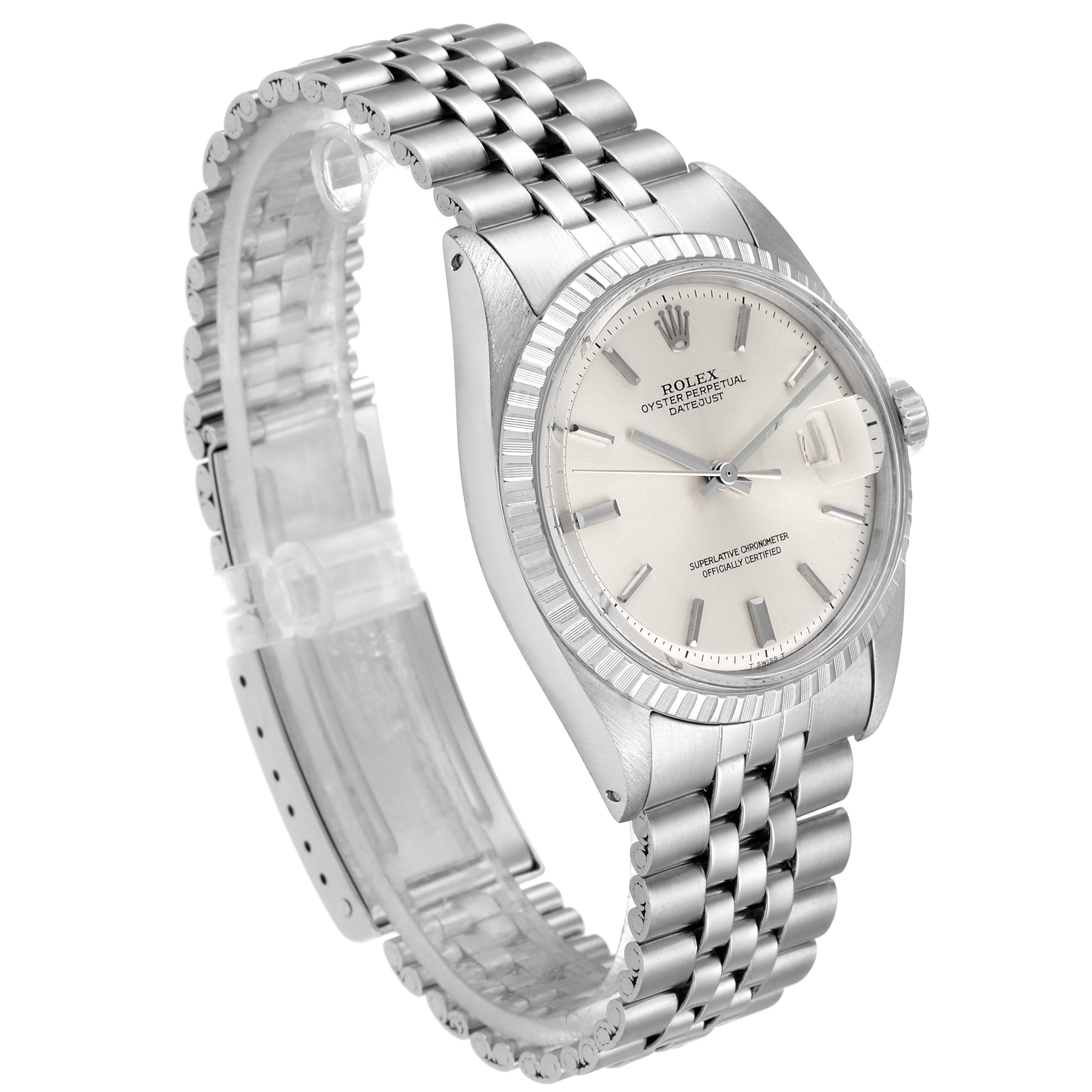 The Rolex Vintage Collection 1603 Men's Stainless Steel Silver Dial 1603 Men's Stainless Steel Silver Dial model is shown at a three-quarter angle, displaying the watch face, bezel, bracelet, and clasp.