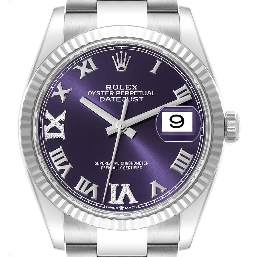 Rolex Datejust Steel White Gold Aubergine Diamond Dial Mens Watch 126234 SwissWatchExpo