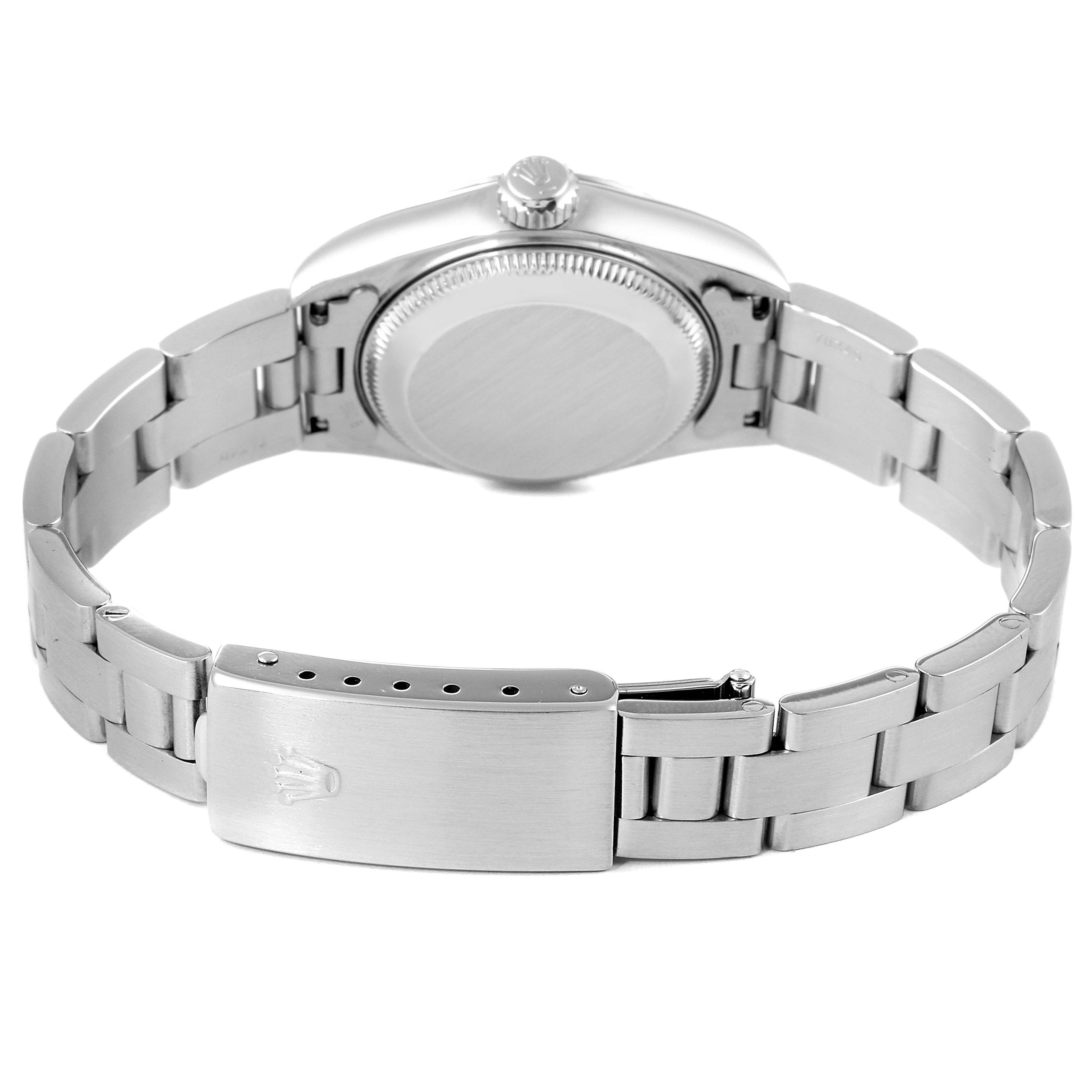 The image shows the back case and bracelet clasp of a Rolex Datejust 69174 Women's Stainless Steel Mother of Pearl Dial 69174 Women's Stainless Steel Mother of Pearl Dial watch, viewed from the rear.