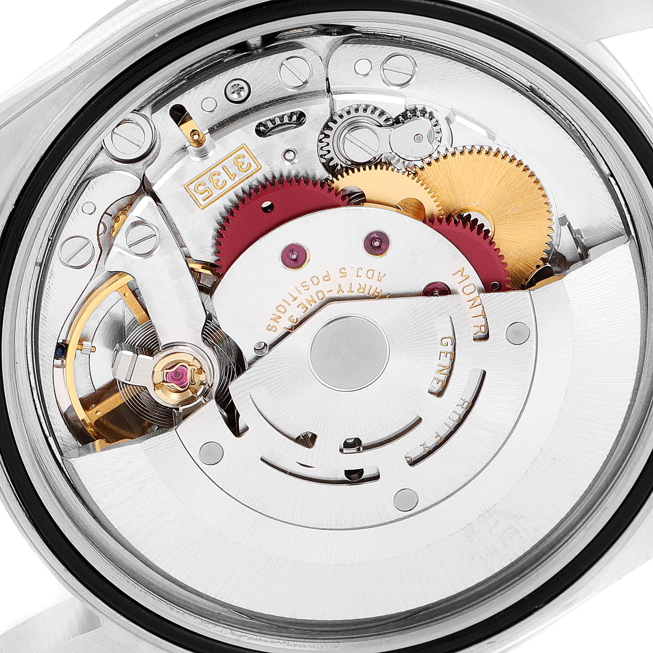 This image shows a close-up of the movement mechanism inside a Rolex Datejust 16234 Men's Stainless Steel Silver Dial 16234 Men's Stainless Steel Silver Dial watch.