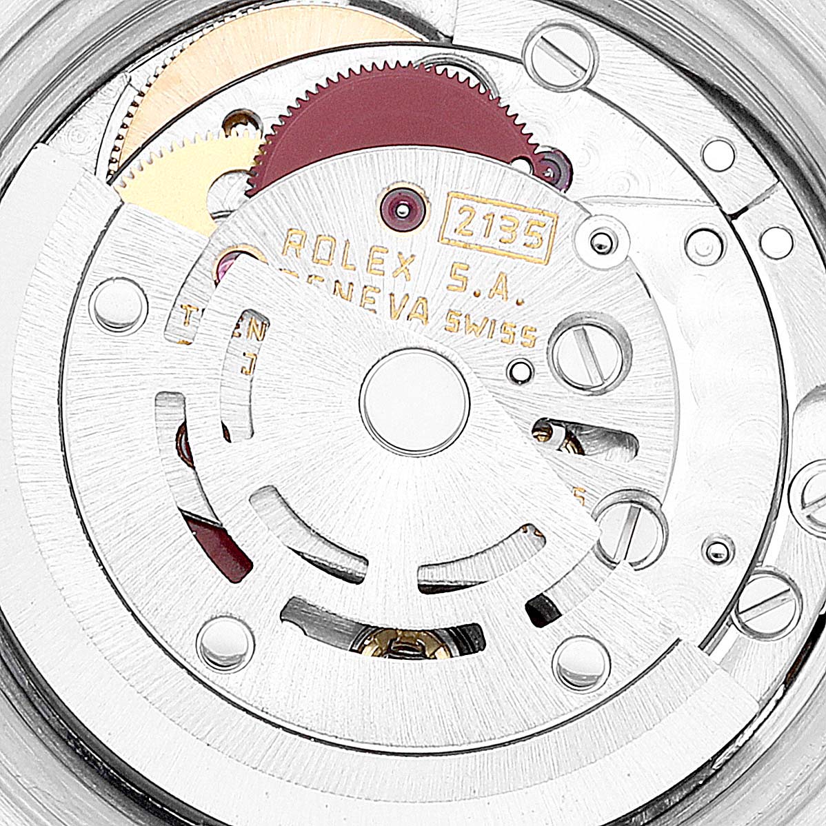 This is a close-up view of the movement mechanism inside a Rolex Datejust 69173 Women's Steel and Gold (two tone) Champagne Dial 69173 Women's Steel and Gold (two tone) Champagne Dial watch.