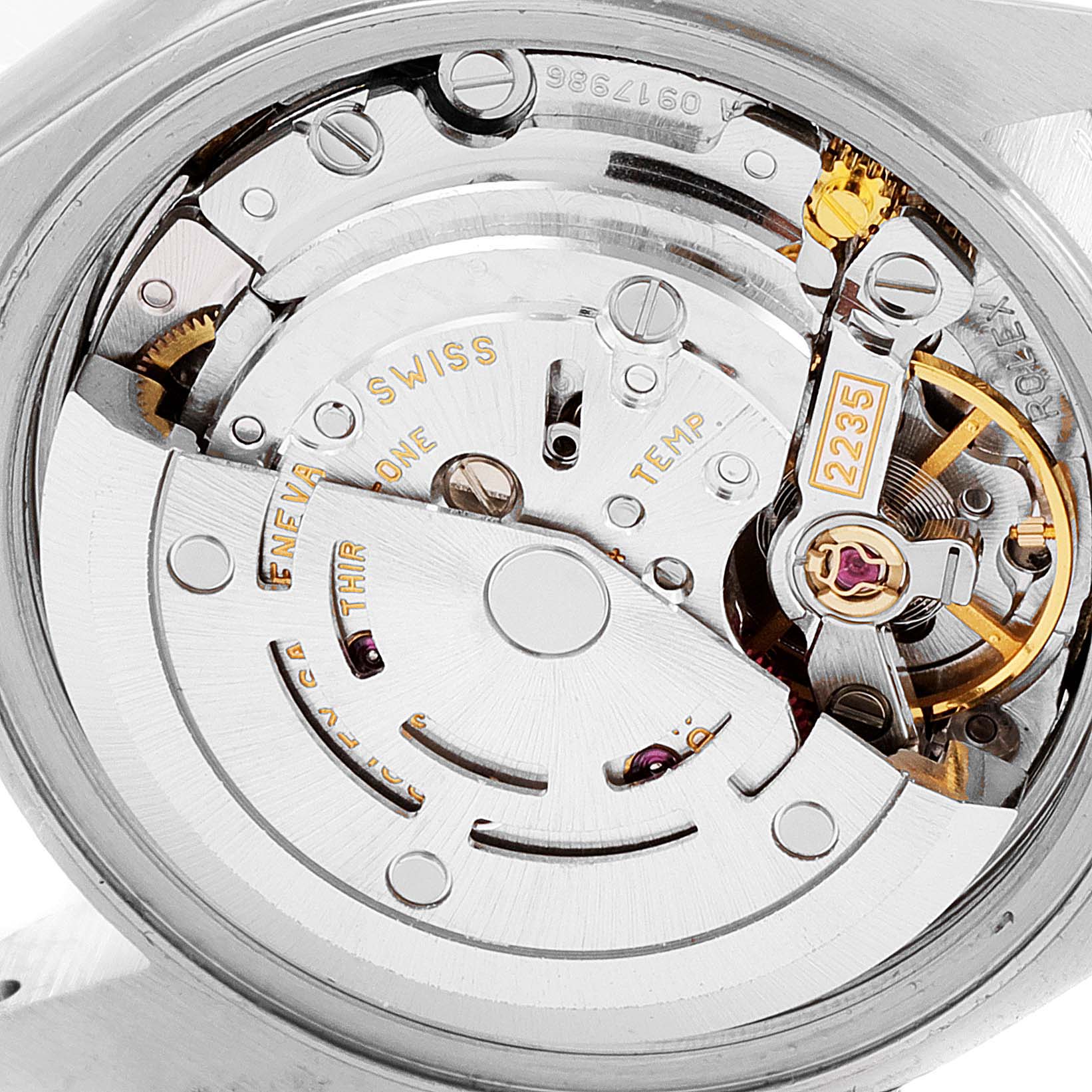 The image shows a close-up view of the movement of a Rolex Datejust 79173 Women
s Steel and Gold (two tone) Champagne Dial 79173 Women
s Steel and Gold (two tone) Champagne Dial watch.