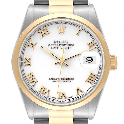 Photo of Rolex Datejust Steel Yellow Gold White Dial Mens Watch 16203 Box Papers
