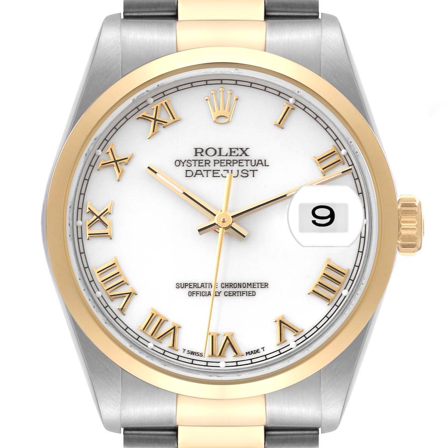 Rolex Datejust Steel Yellow Gold White Dial Mens Watch 16203 Box Papers SwissWatchExpo