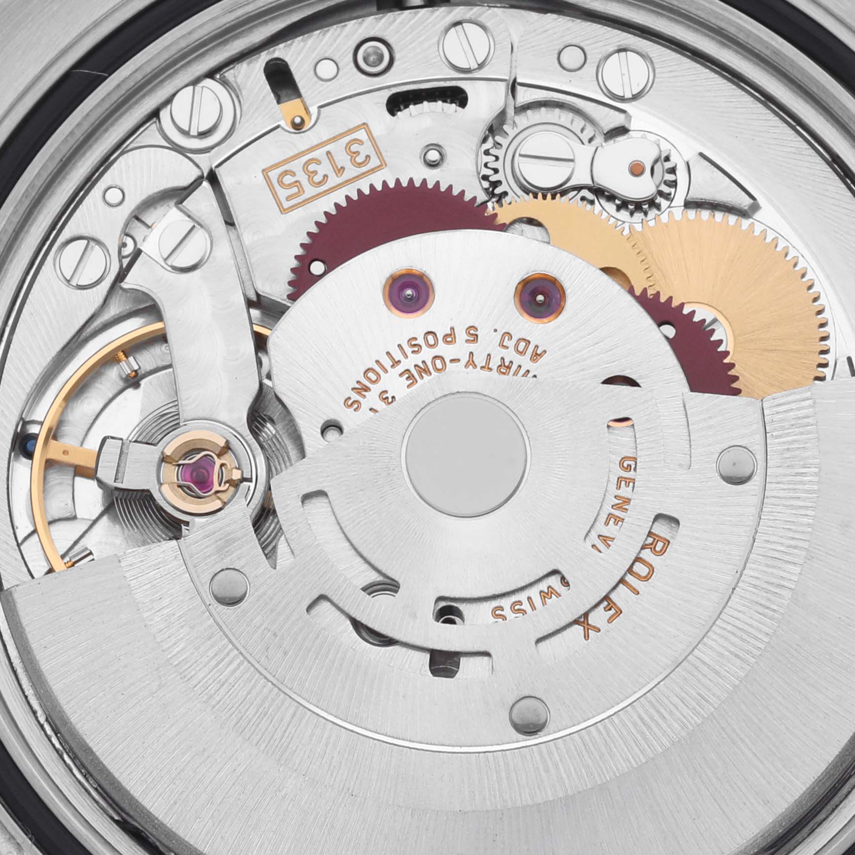 The image shows a close-up of the Rolex Turn-o-Graph 116264 Men
s Stainless Steel Blue Dial 116264 Men
s Stainless Steel Blue Dial watch movement, highlighting its intricate gears and components.