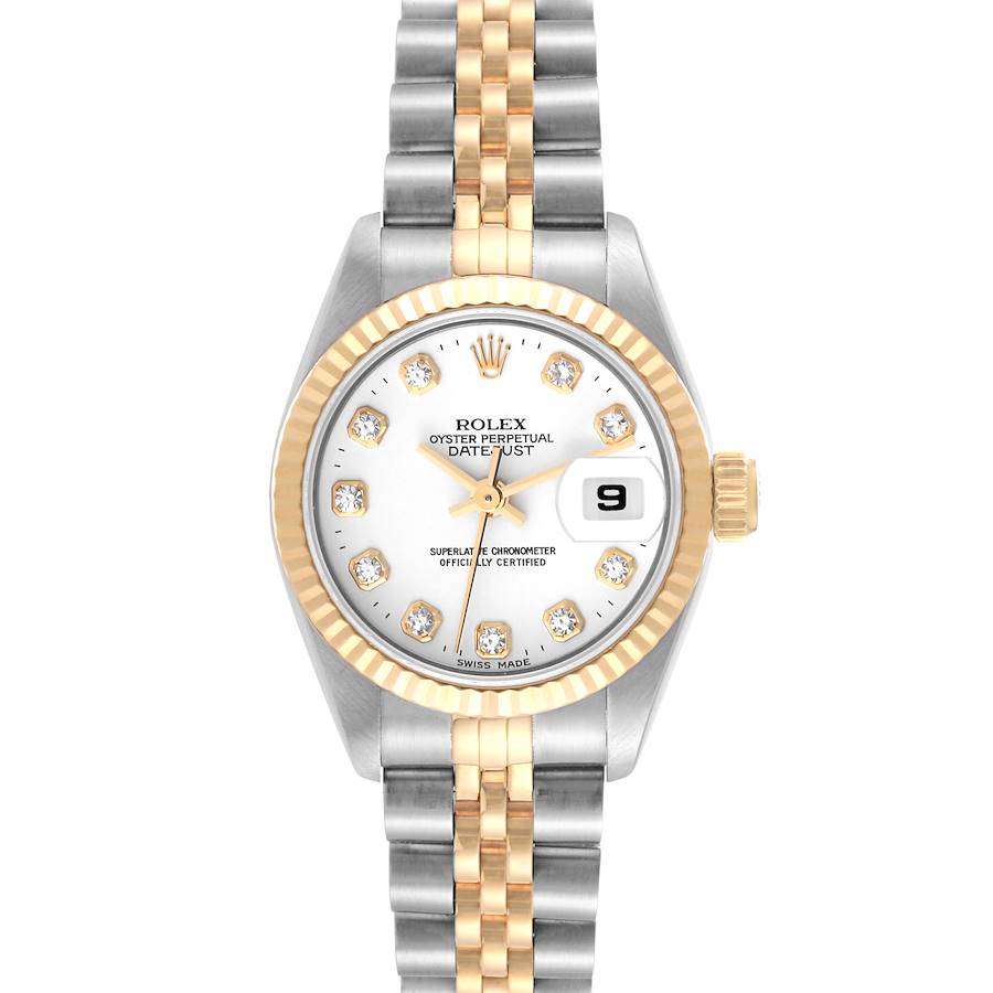 Rolex Datejust White Diamond Dial Steel Yellow Gold Ladies Watch 69173 Papers SwissWatchExpo