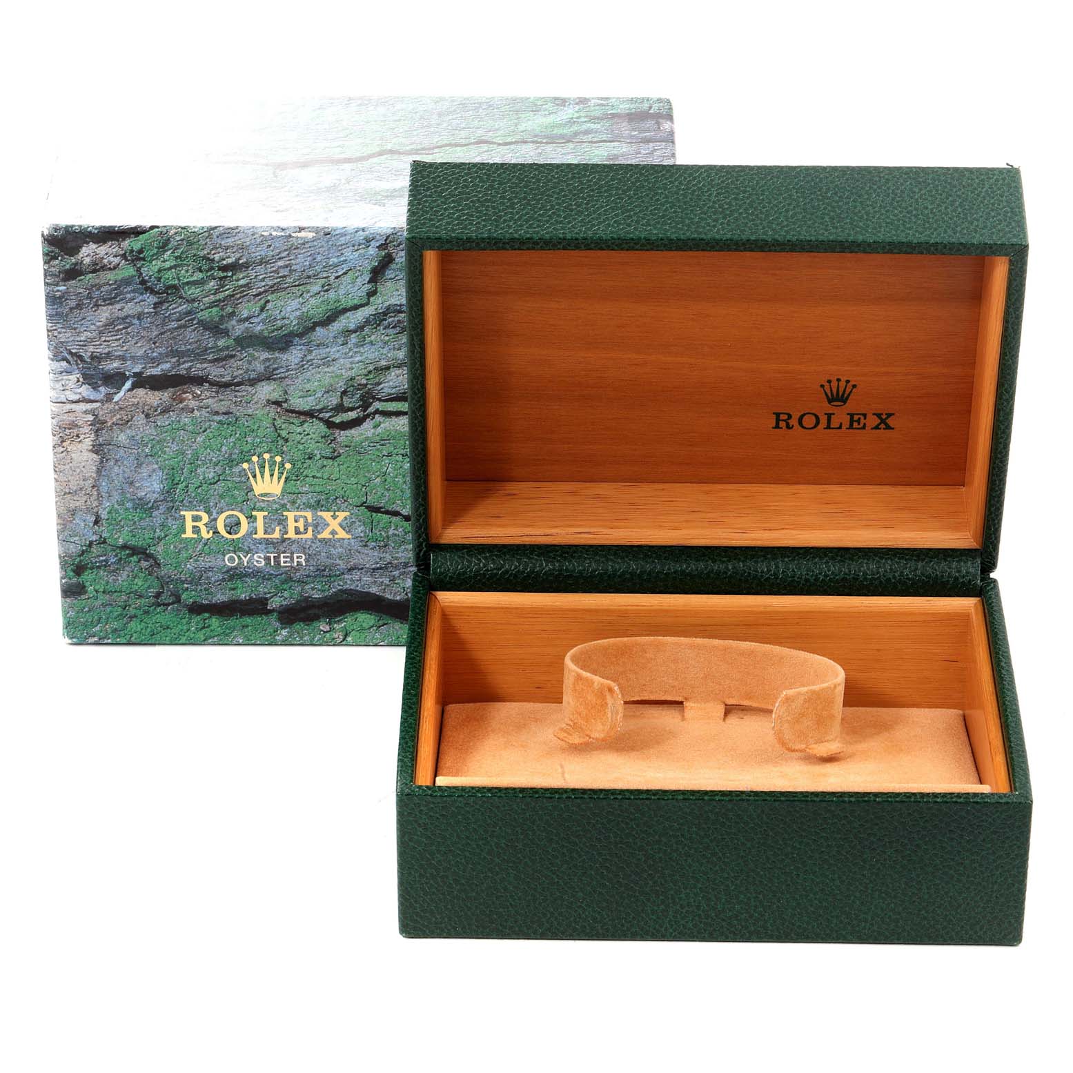 The image shows the open packaging box for a Rolex Explorer 16570 Men's Stainless Steel White Dial 16570 Men's Stainless Steel White Dial watch, displaying the inner casing and watch holder.