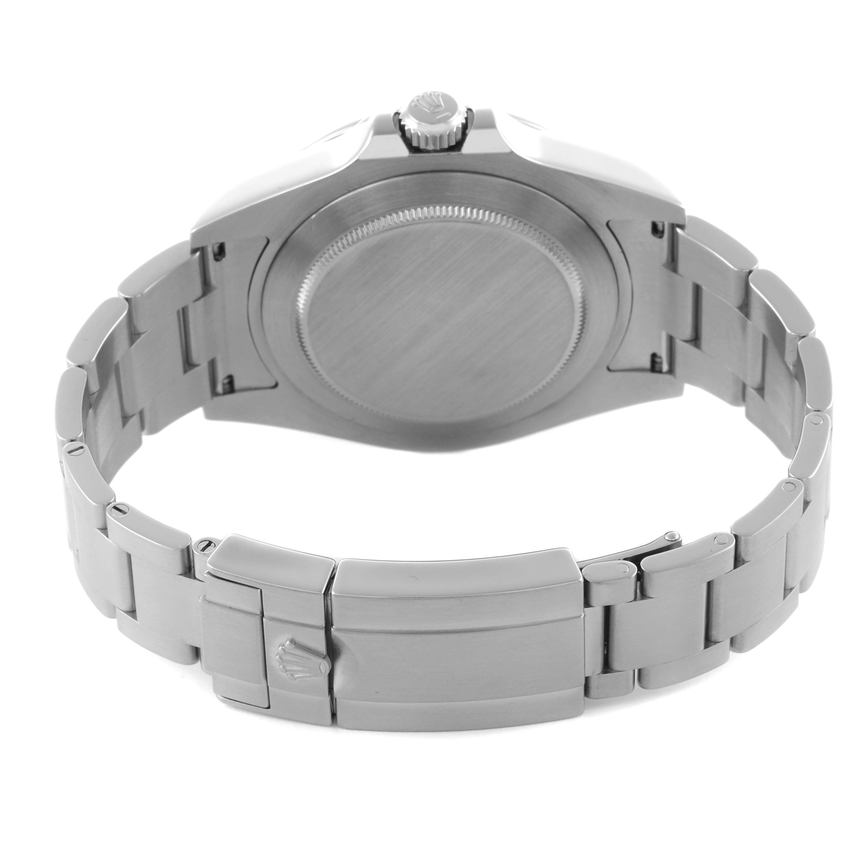 The image shows the back case and bracelet of the Rolex Explorer 216570 Men's Stainless Steel Black Dial 216570 Men's Stainless Steel Black Dial watch from a rear angle.