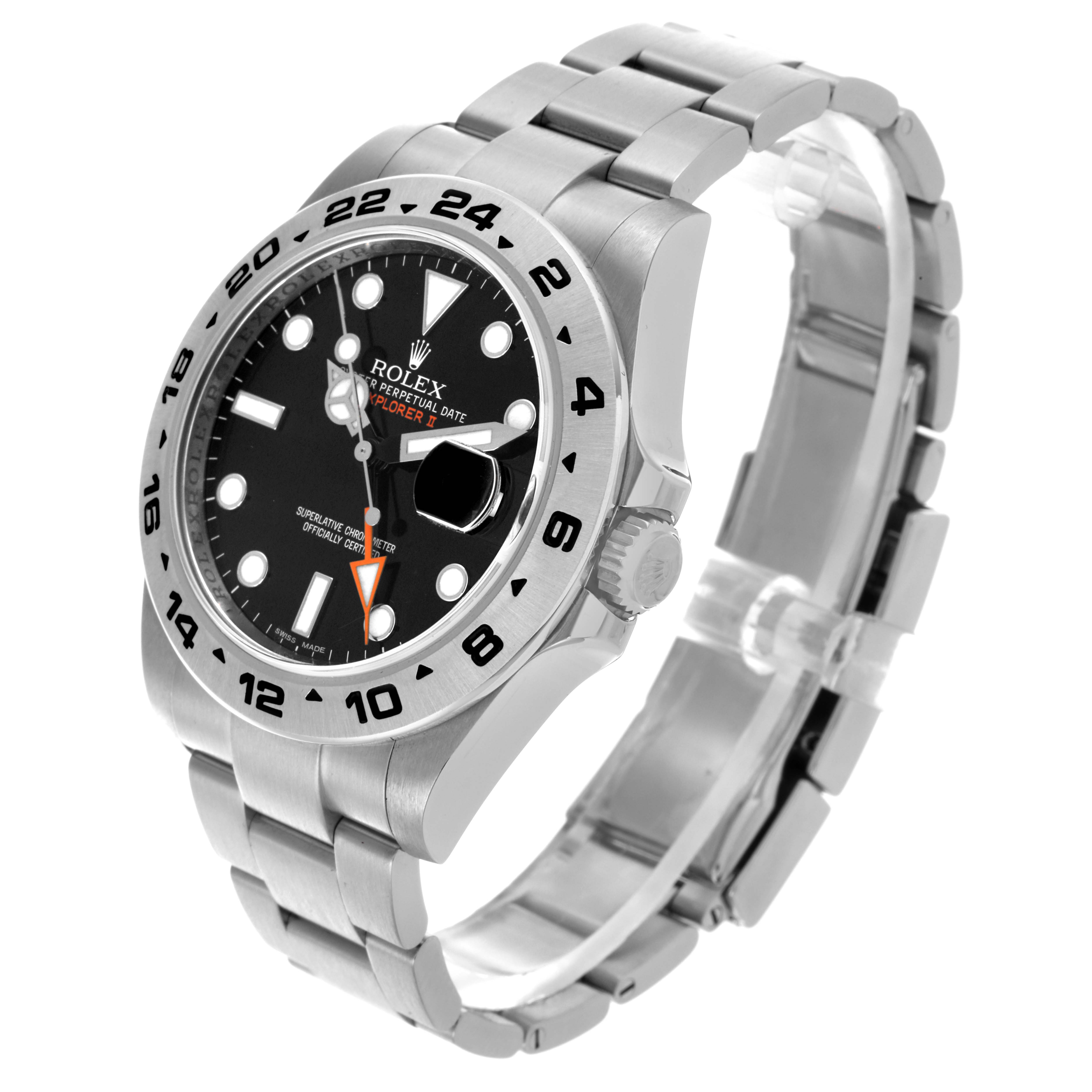 The Rolex Explorer 216570 Men's Stainless Steel Black Dial 216570 Men's Stainless Steel Black Dial watch is shown at a three-quarter angle, highlighting the face, bezel, crown, and stainless steel bracelet.