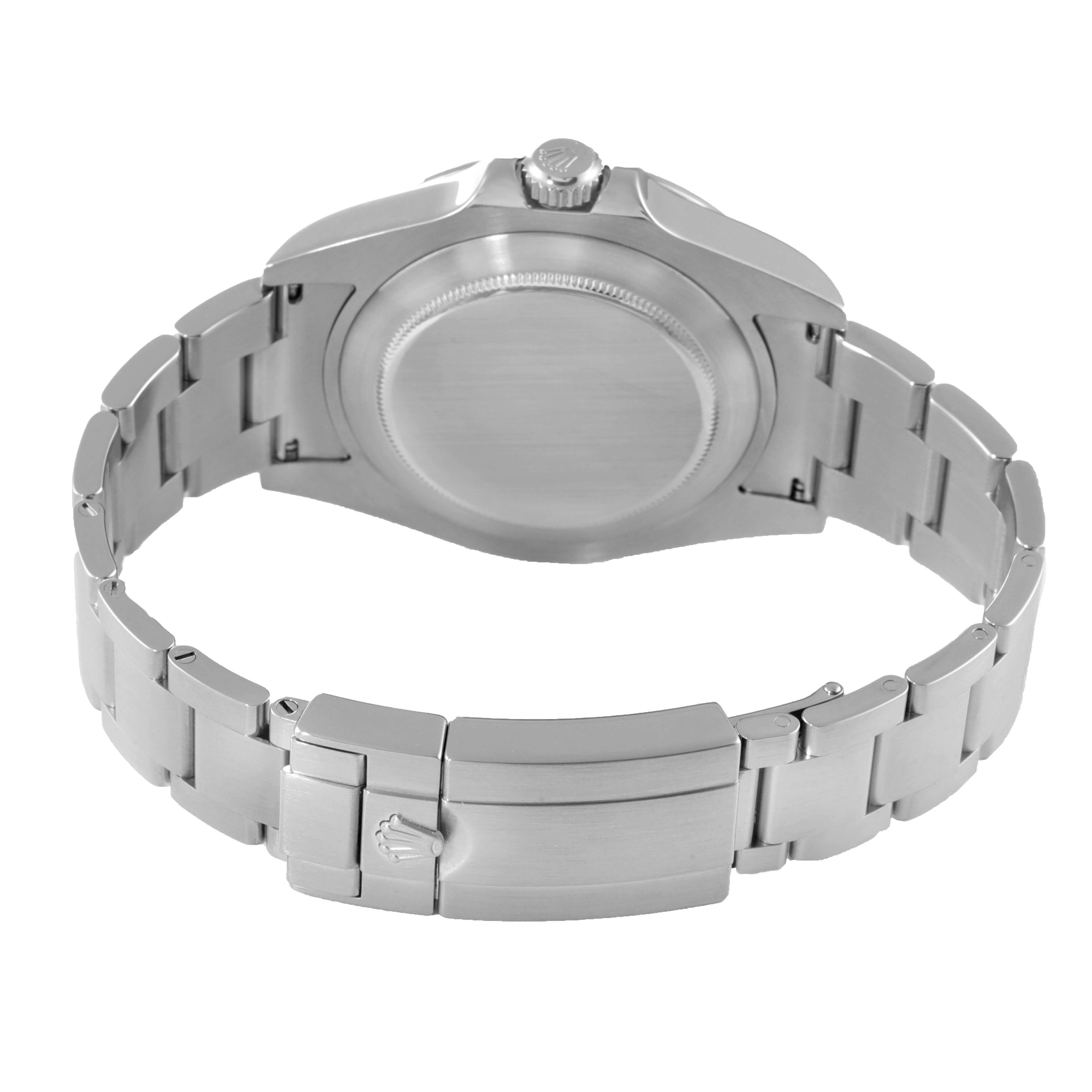 The image shows the back view of the Rolex Explorer 216570 Men's Stainless Steel White Dial 216570 Men's Stainless Steel White Dial model, highlighting the case back, bracelet, and clasp.