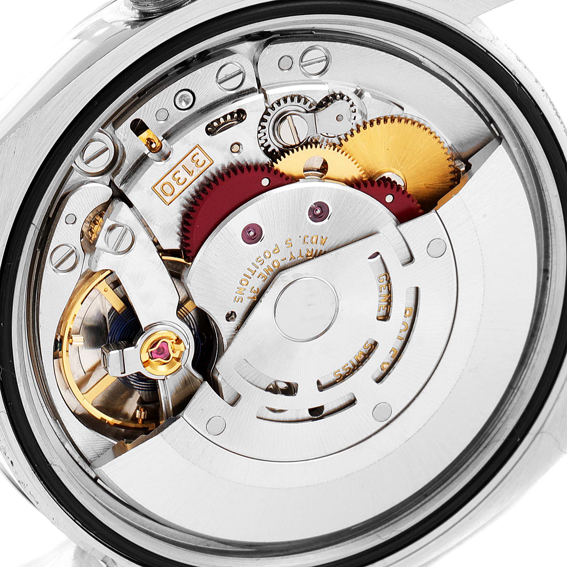 This image shows the inner mechanical movement and parts of the Rolex Air-King 116000 Men's Stainless Steel Blue Dial 116000 Men's Stainless Steel Blue Dial watch, viewed from the back.