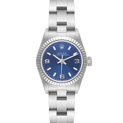 Photo of Rolex Oyster Perpetual Non-Date Blue Dial Steel White Gold Ladies Watch 67194