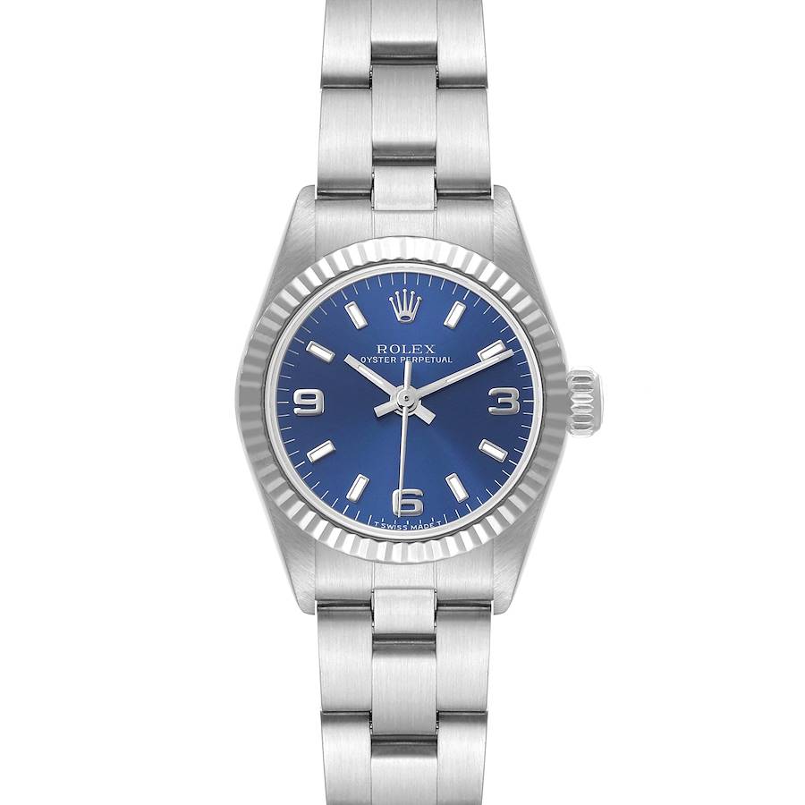 Rolex Oyster Perpetual Non-Date Blue Dial Steel White Gold Ladies Watch 67194 SwissWatchExpo