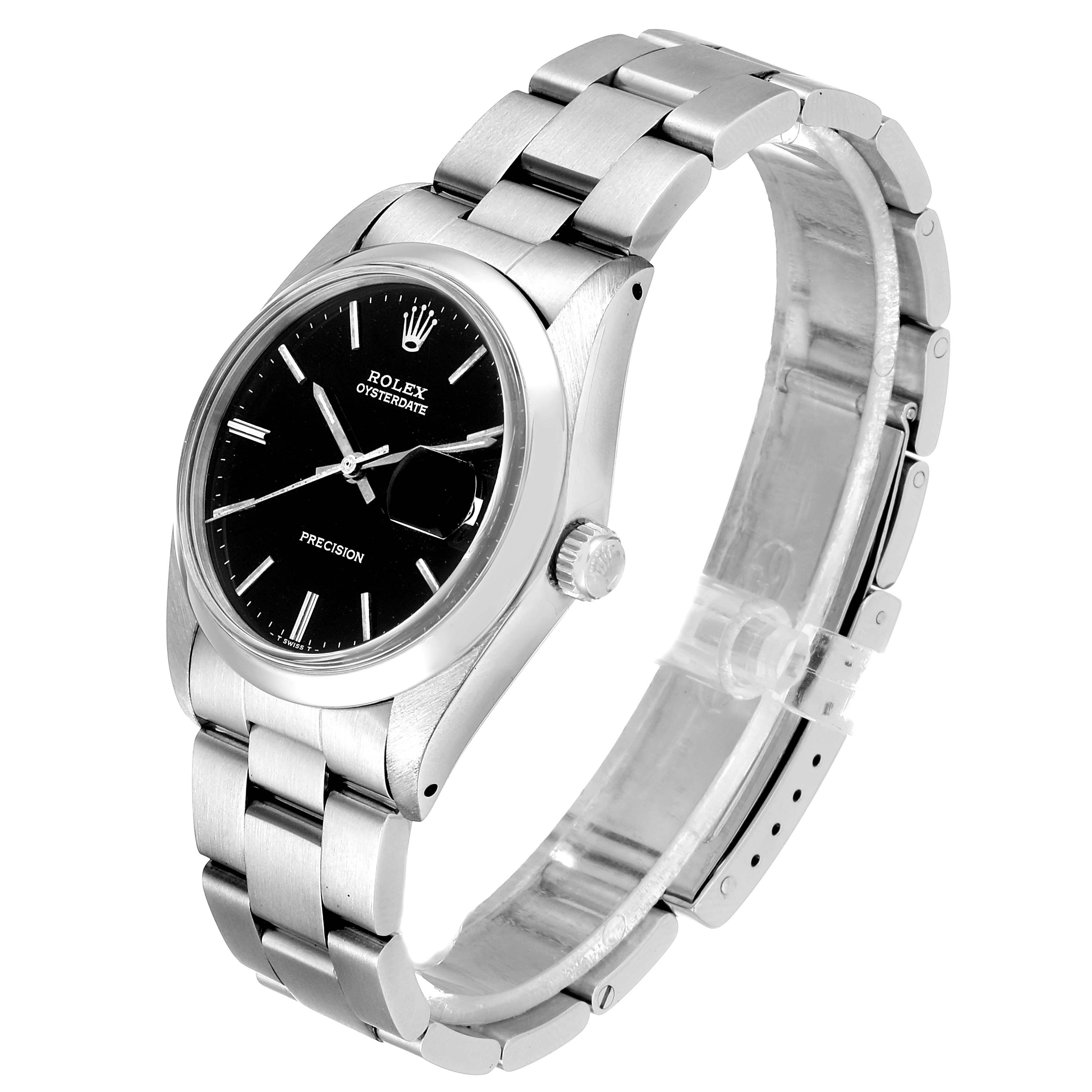 The Rolex Vintage Collection 6694 Men's Stainless Steel Black Dial 6694 Men's Stainless Steel Black Dial model is shown at an angled view, highlighting its black dial, crown, and silver bracelet.