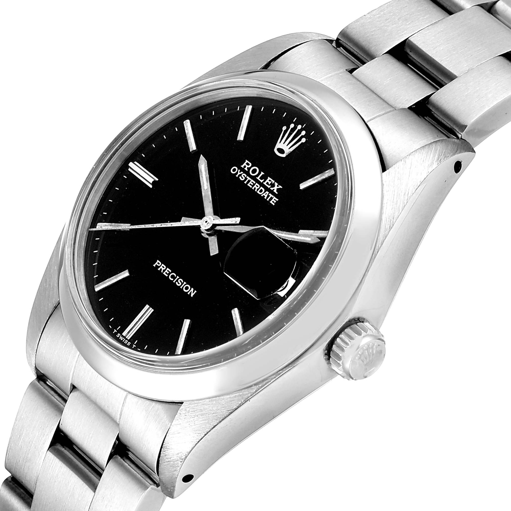 The Rolex Vintage Collection 6694 Men's Stainless Steel Black Dial 6694 Men's Stainless Steel Black Dial watch is shown at an angle displaying the black dial, crown, and part of the metal bracelet.