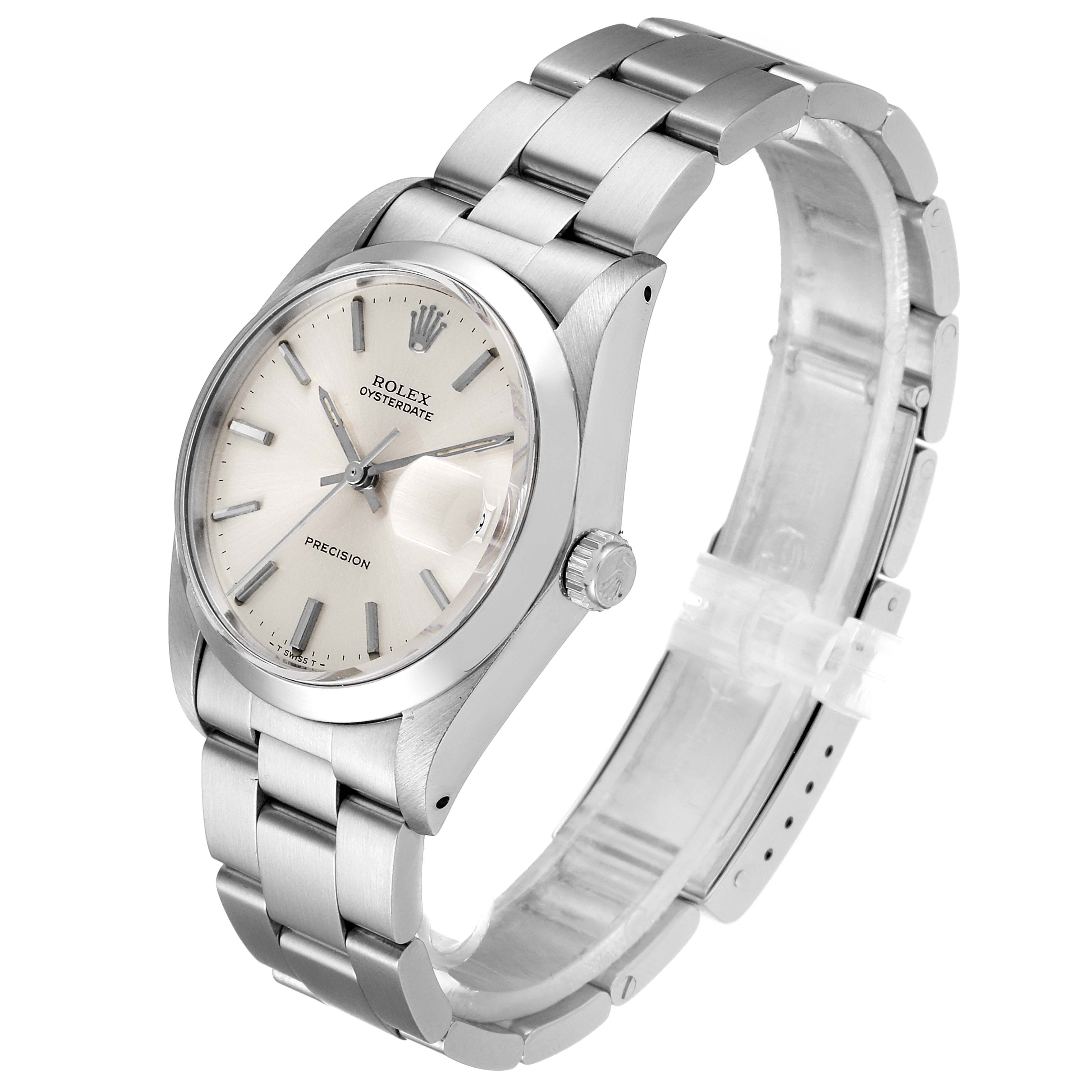 The Rolex Vintage Collection 6694 Men's Stainless Steel Silver Dial 6694 Men's Stainless Steel Silver Dial Oysterdate watch is shown at a slight angle, highlighting the dial, bezel, case, and bracelet.