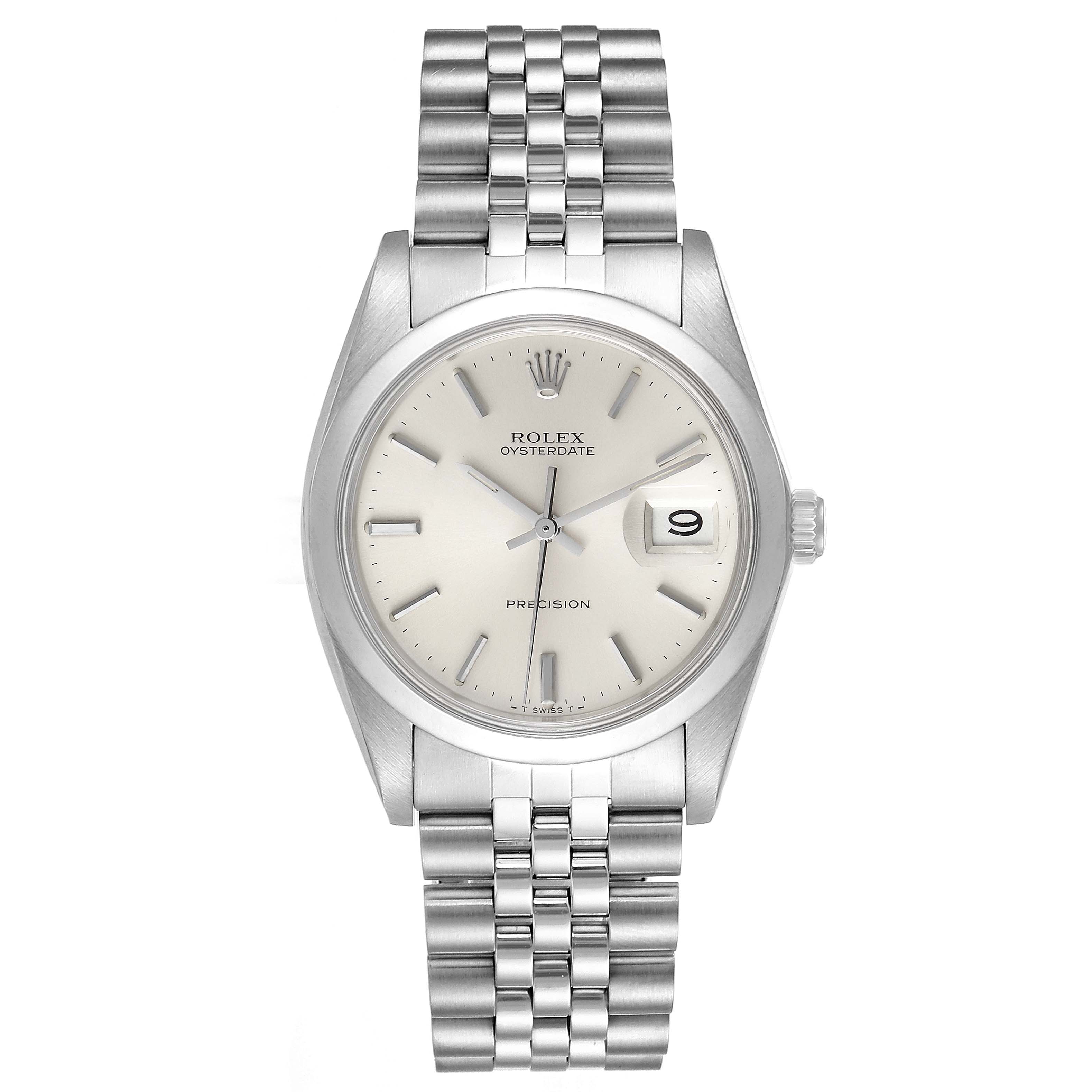 This image shows the front angle of the Vintage Collection Rolex Oysterdate Precision watch, displaying its dial and bracelet.