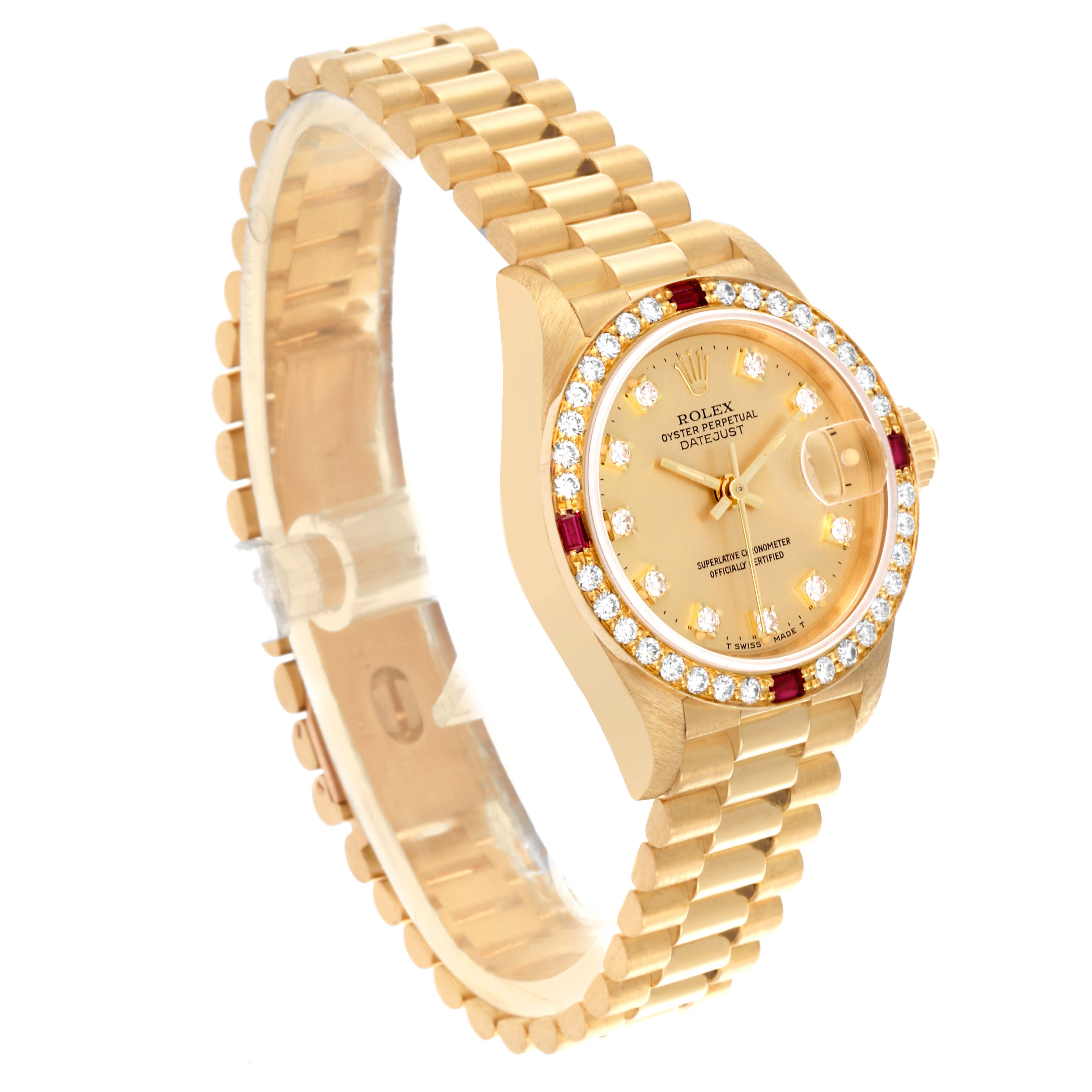 The Rolex Pearlmaster watch is shown at a three-quarter angle, highlighting the dial, bezel, and linked bracelet.