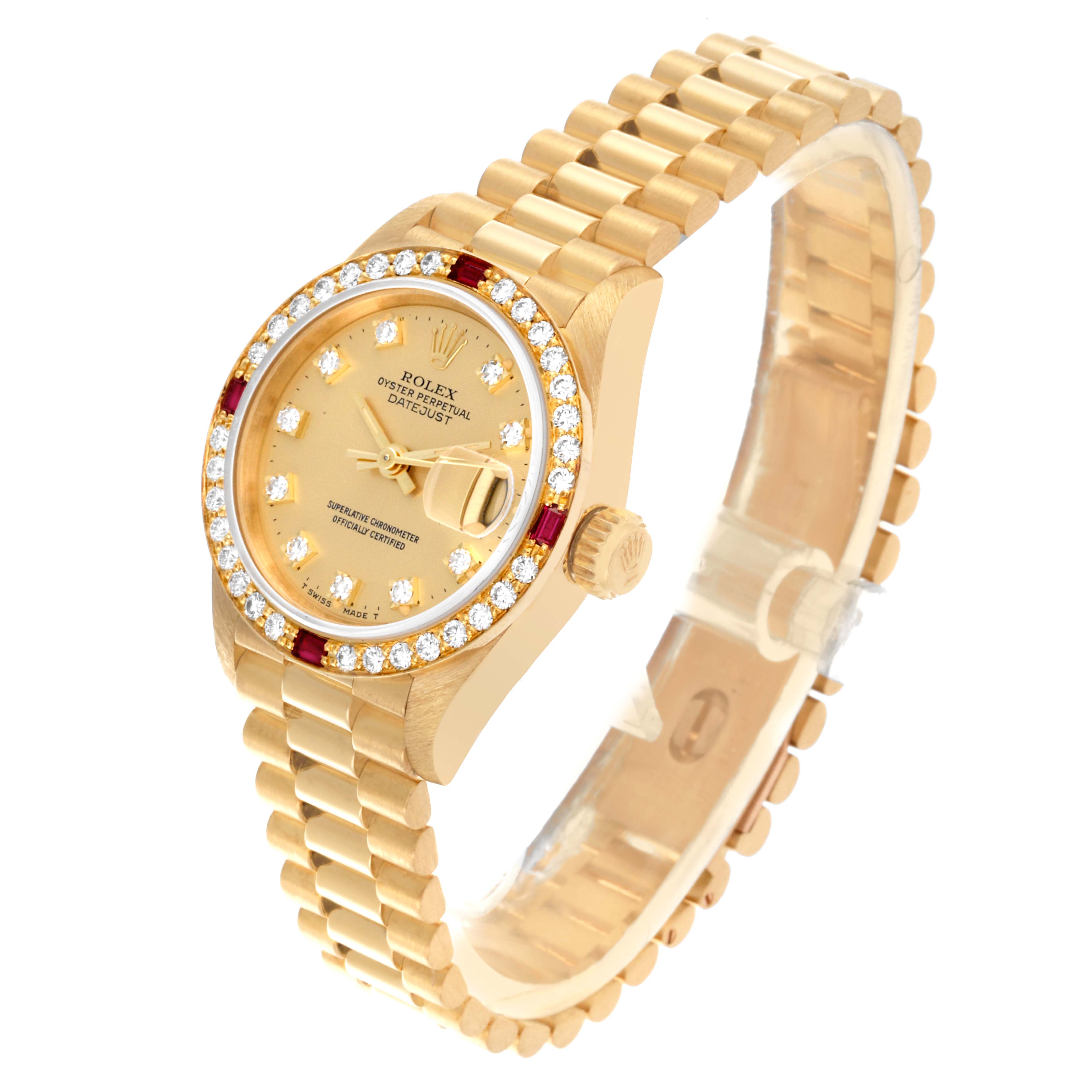 The Rolex Pearlmaster watch is shown from an angled top view, highlighting the bracelet, case, and diamond bezel.