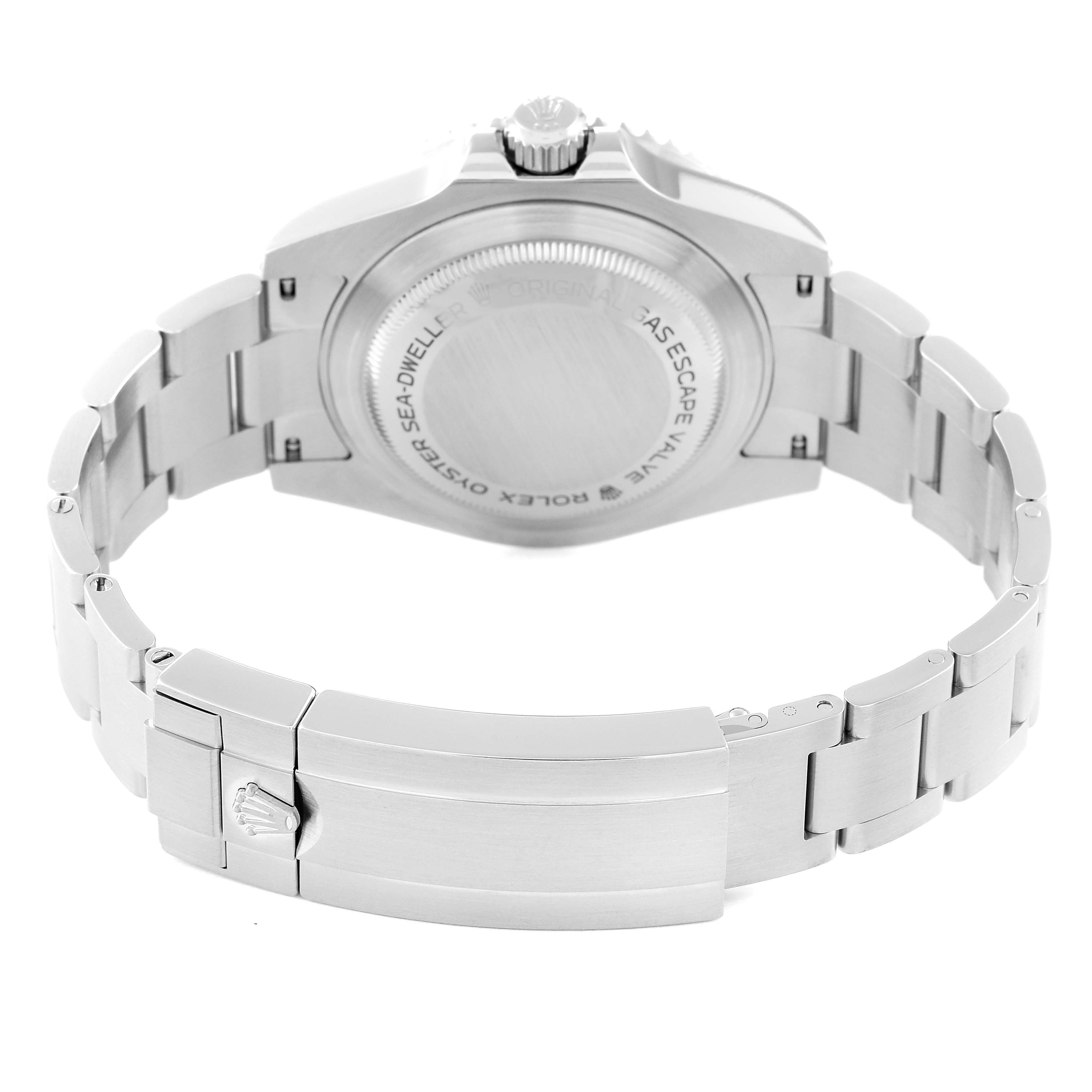 The image shows the back view and clasp of the Rolex Sea-Dweller 116600 Men
s Stainless Steel Black Dial 116600 Men
s Stainless Steel Black Dial watch, highlighting the case back and bracelet.