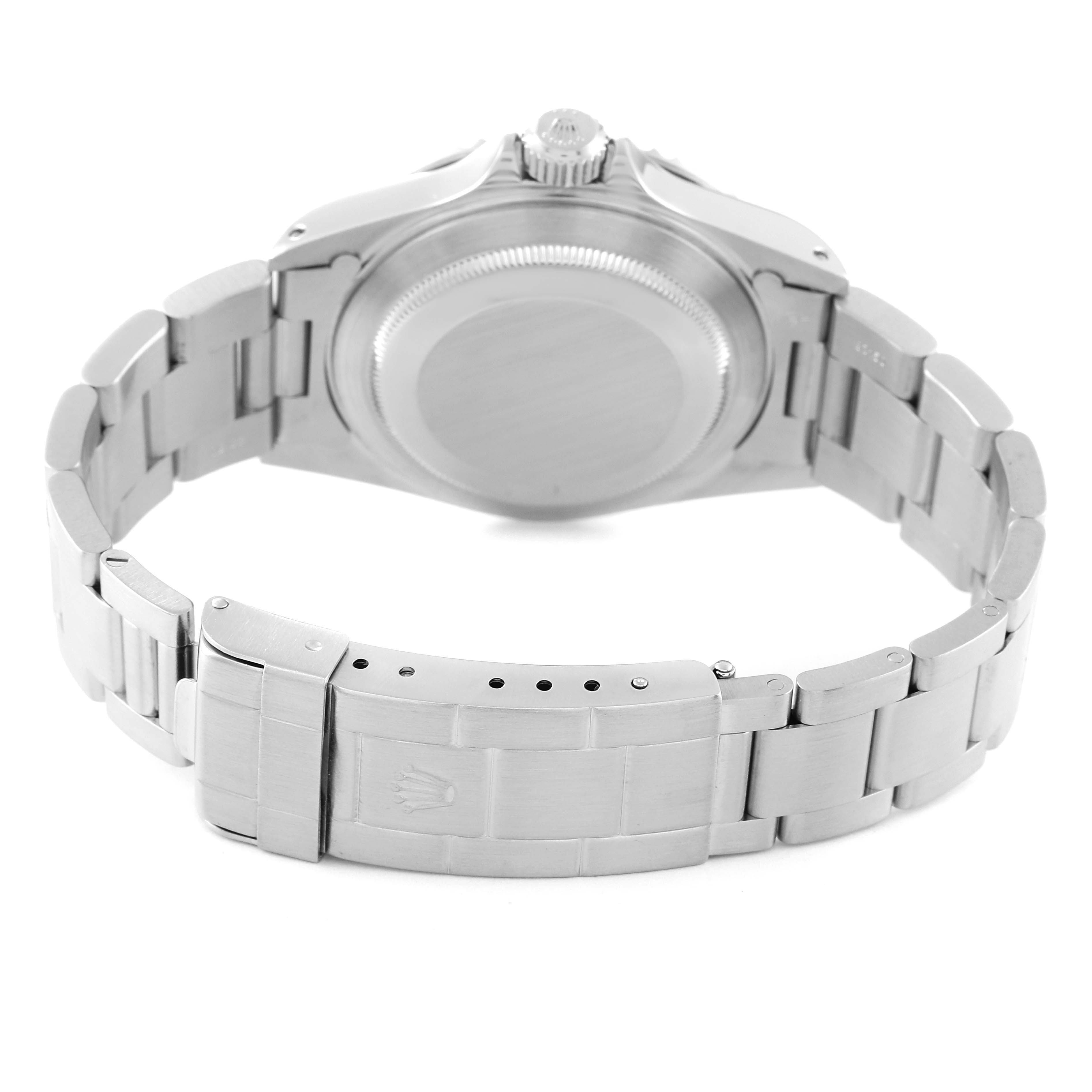 This image shows the back and bracelet of a Rolex Submariner 14060M Men's Stainless Steel Black Dial 14060M Men's Stainless Steel Black Dial watch, highlighting the clasp and case back.