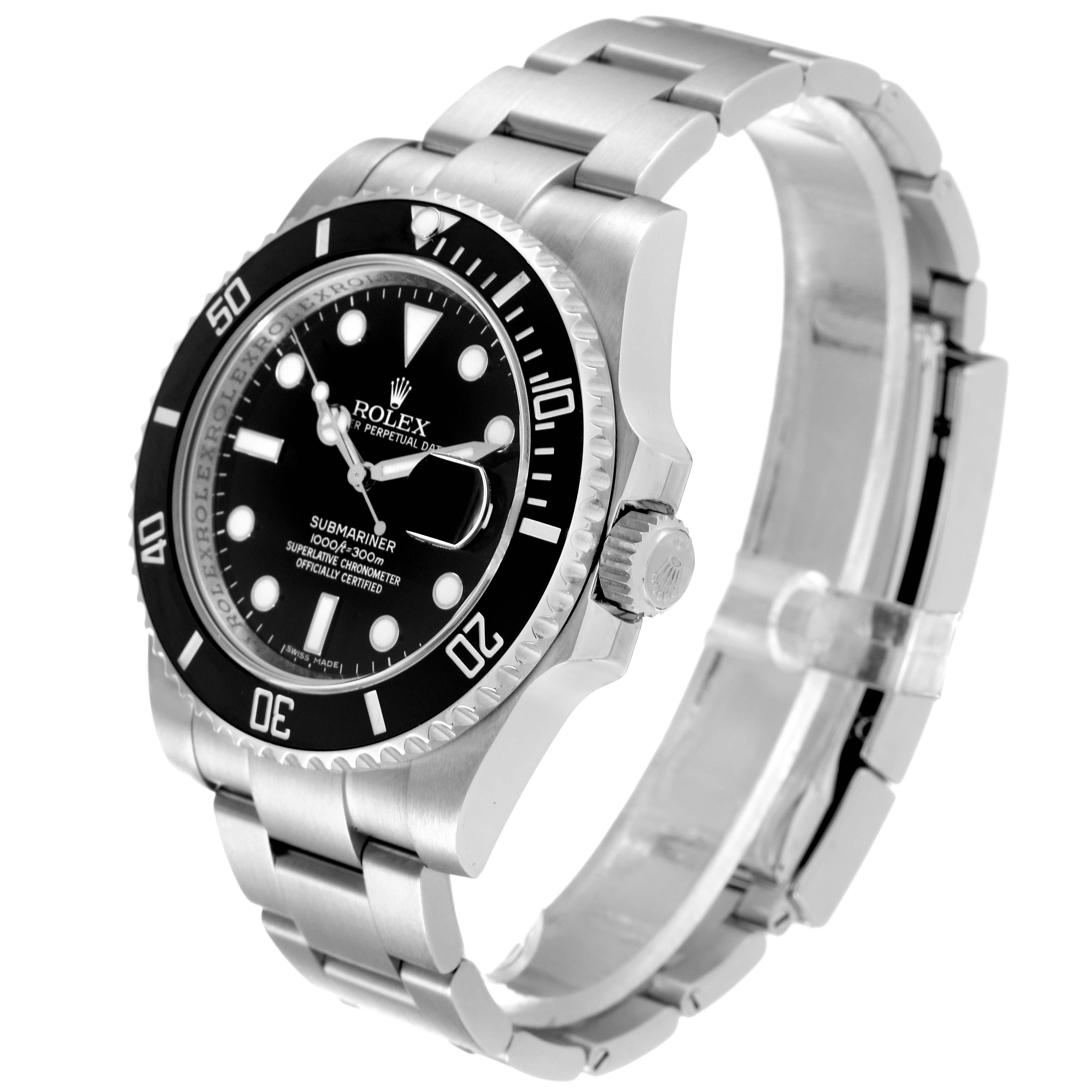 The image shows the Rolex Submariner 116610 Men's Stainless Steel Black Dial 116610 Men's Stainless Steel Black Dial watch at a three-quarter angle, highlighting its face, bezel, crown, and stainless steel bracelet.
