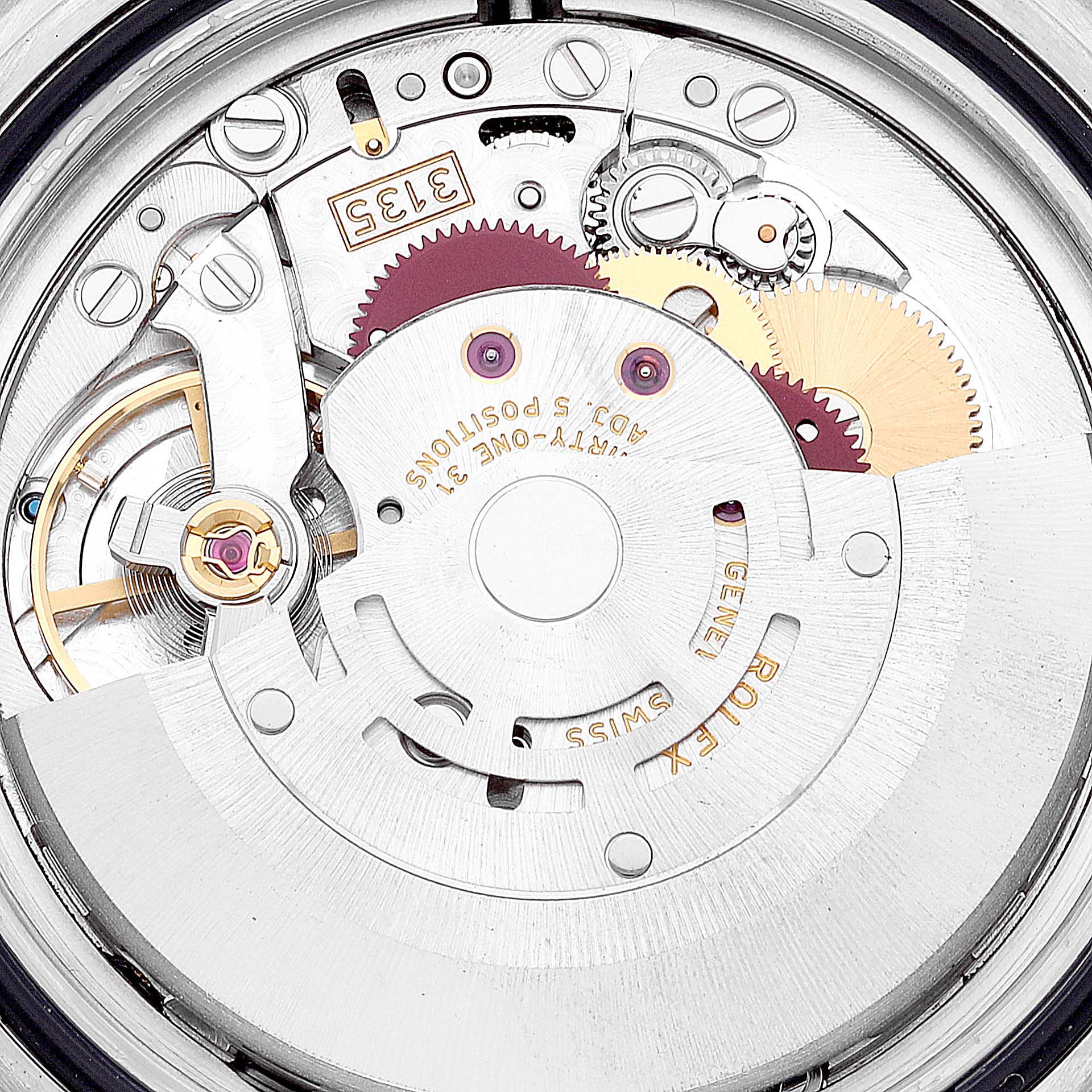 The image shows the internal mechanical movement of a Rolex Submariner 16610 Men's Stainless Steel Black Dial 16610 Men's Stainless Steel Black Dial watch from a top-down angle.