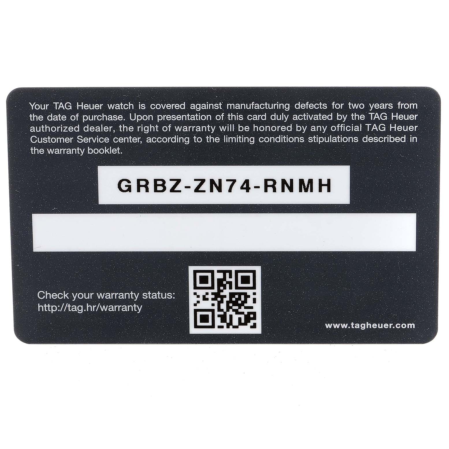 The image shows a warranty card for the Carrera model by Tag Heuer.