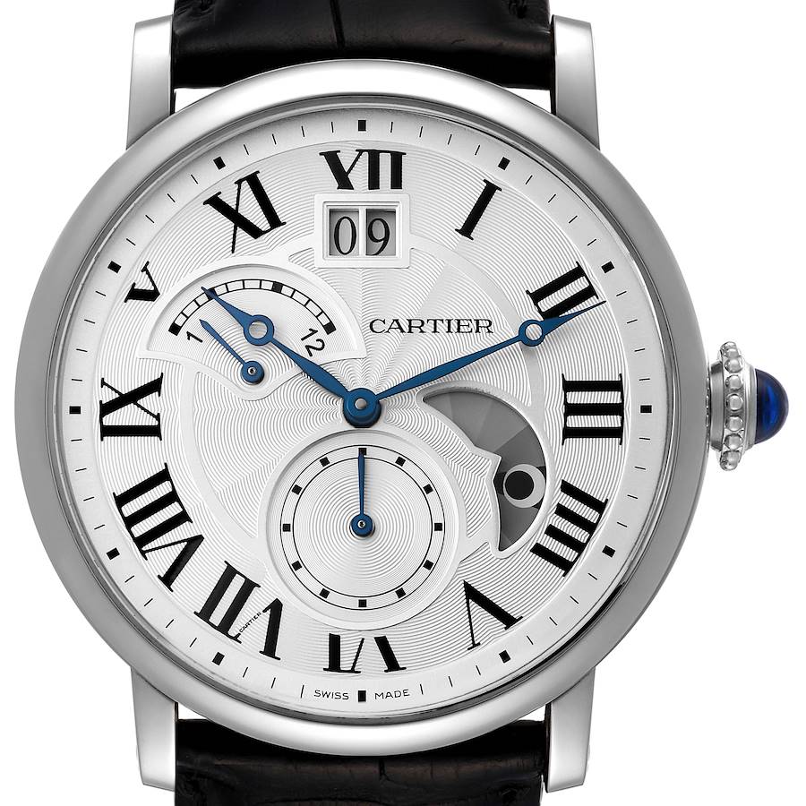 Cartier Rotonde Retrograde GMT Steel Silver Dial Mens Watch W1556368 Box Papers SwissWatchExpo