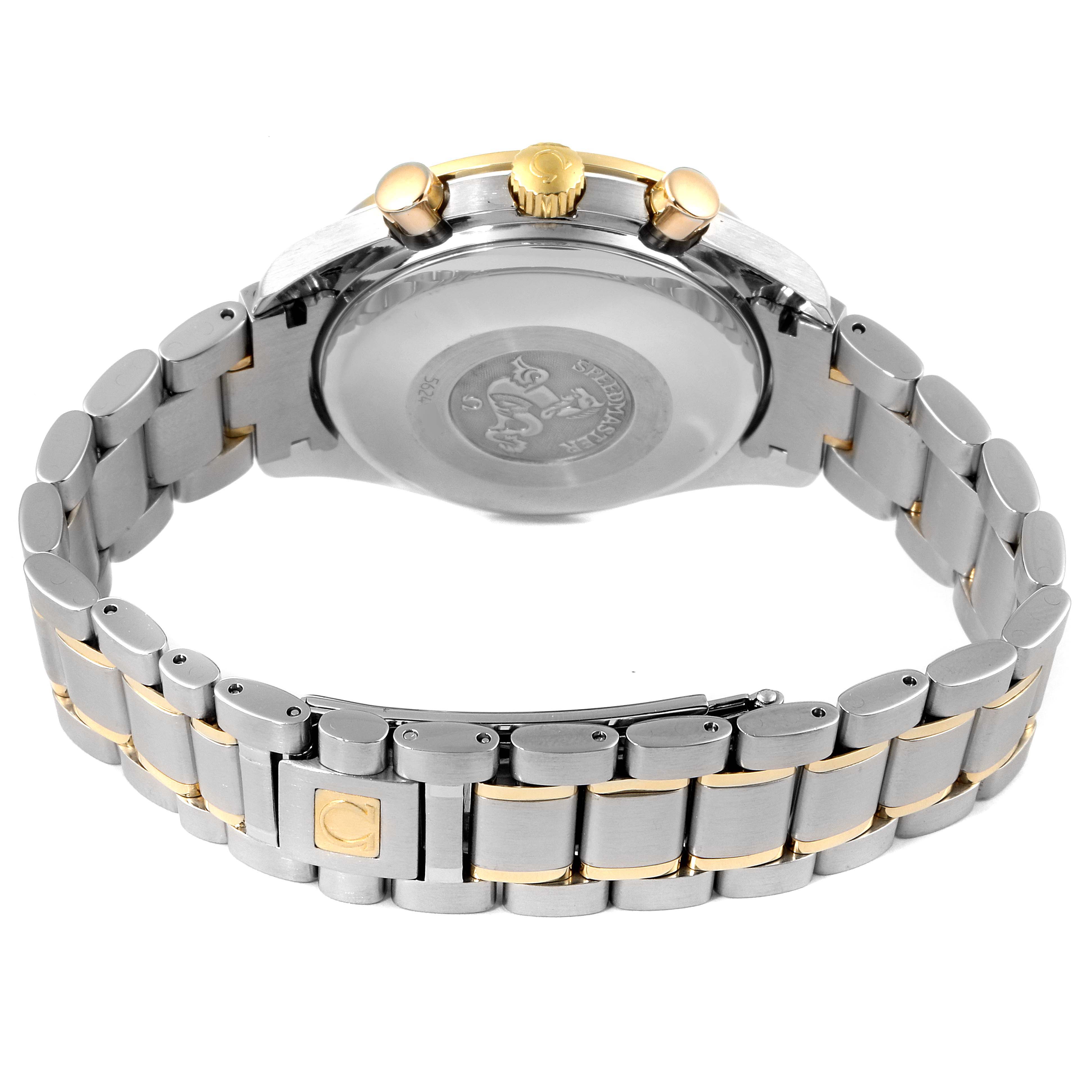 This image shows the back and bracelet of an Omega Speedmaster 3313.53.00 Men's Steel and Gold (two tone) Black Dial 3313.53.00 Men's Steel and Gold (two tone) Black Dial watch.