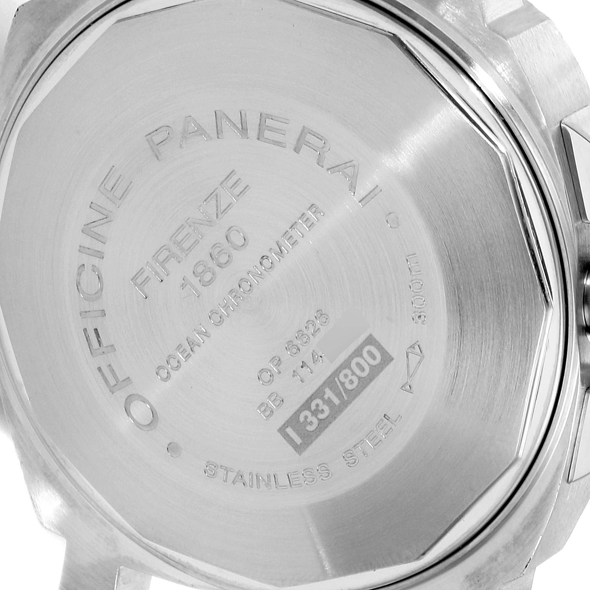 The image shows the back case of the Panerai Luminor PAM00244 Men's Stainless Steel Black Dial PAM00244 Men's Stainless Steel Black Dial watch, displaying engravings and serial numbers.