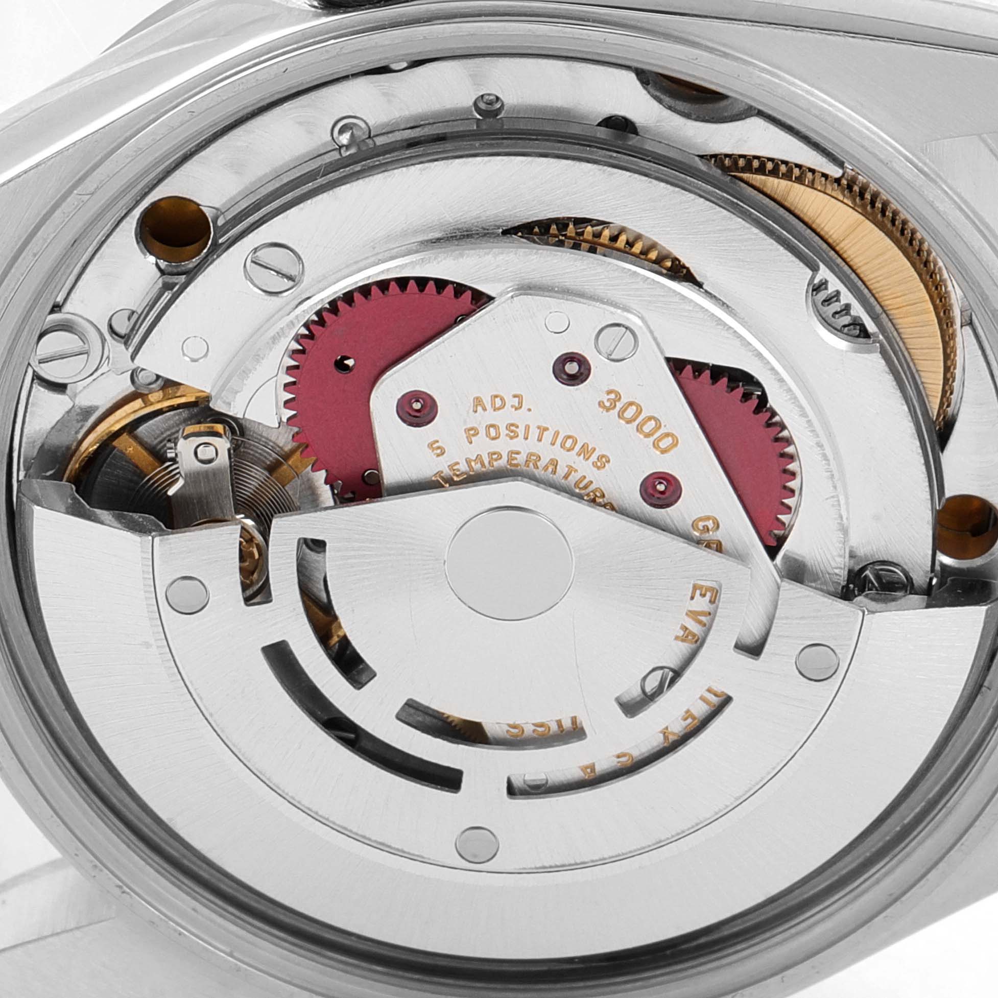 This image shows a close-up of the internal mechanical movement of the Rolex Air-King 14000 Men's Stainless Steel Blue Dial 14000 Men's Stainless Steel Blue Dial watch.