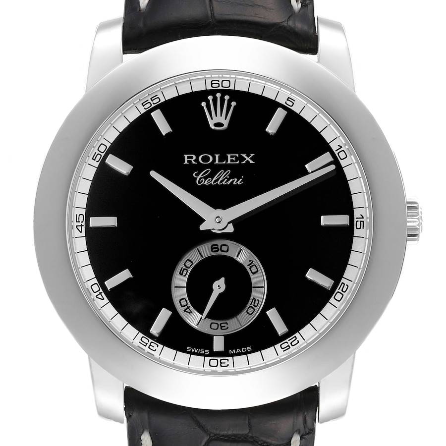 Rolex Cellini Cellinium 35mm Platinum Black Dial Mens Watch 5241 Card SwissWatchExpo