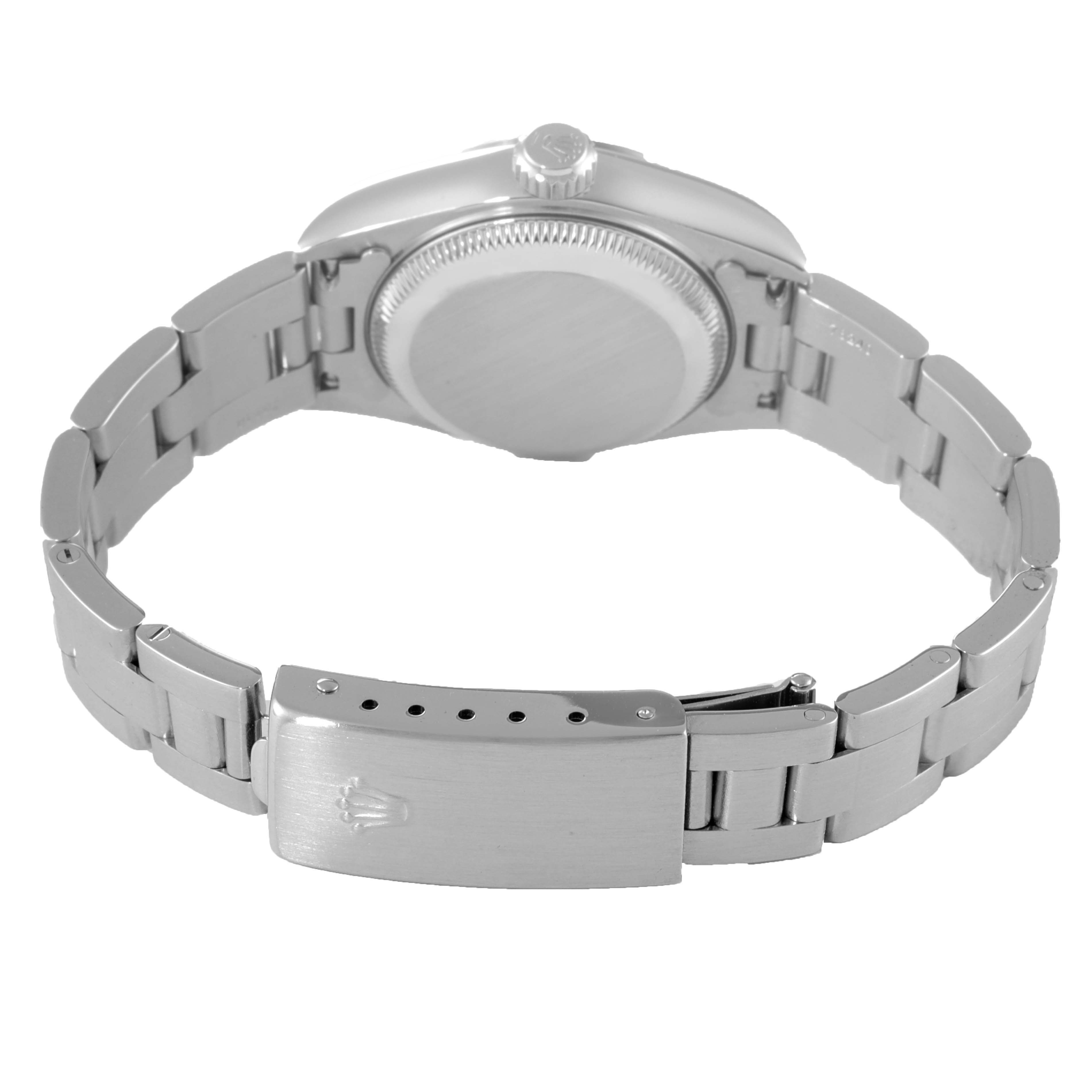 The image shows the back case and bracelet clasp of a Rolex Date 79160 Women
s Stainless Steel Pink Dial 79160 Women
s Stainless Steel Pink Dial model watch from the rear angle.