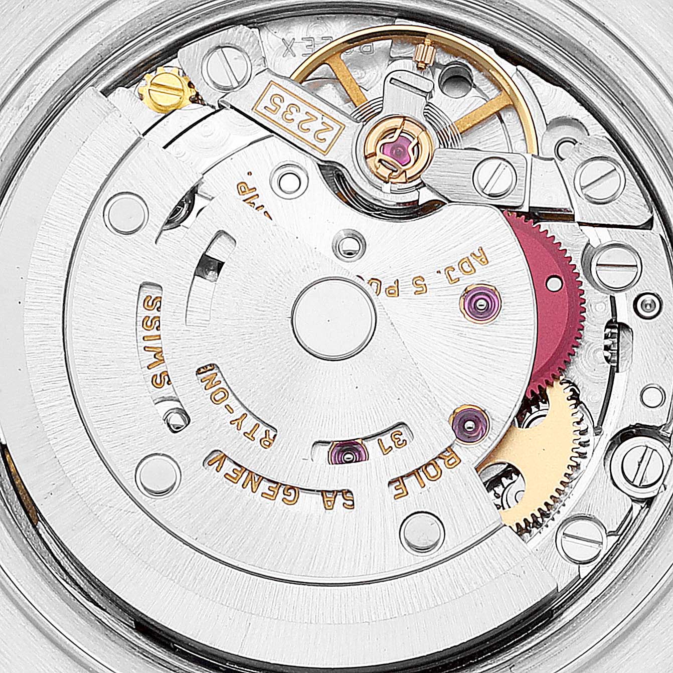 This image shows the internal mechanical movement of a Rolex Datejust 79173 Women's Steel and Gold (two tone) White Dial 79173 Women's Steel and Gold (two tone) White Dial watch.