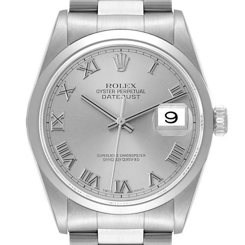 Photo of Rolex Datejust 36 Silver Roman Dial Steel Mens Watch 16200 Box Papers