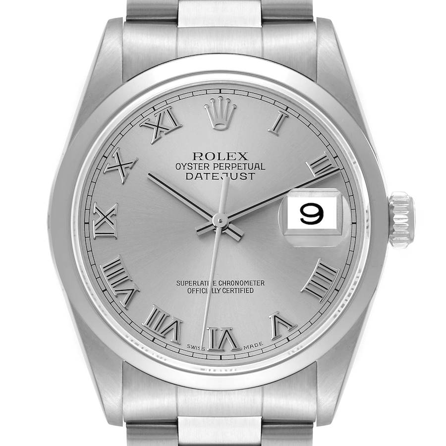 Rolex Datejust 36 Silver Roman Dial Steel Mens Watch 16200 Box Papers SwissWatchExpo