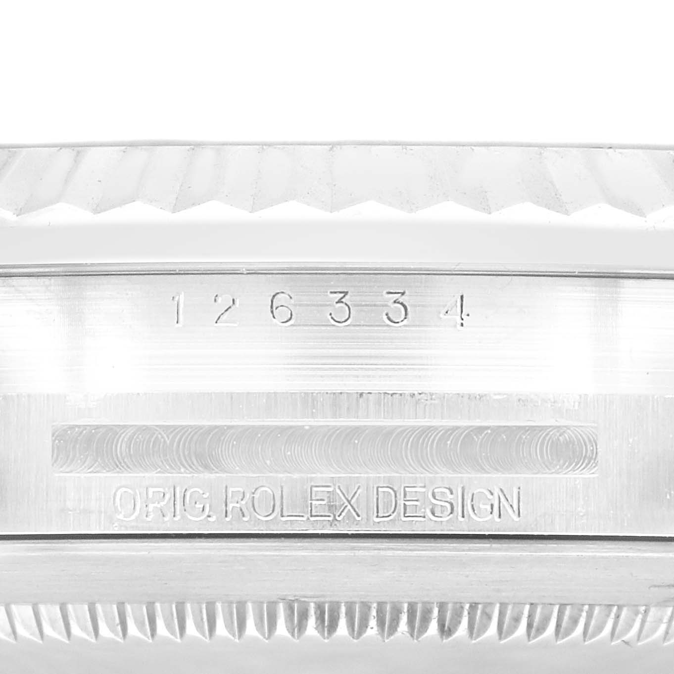 This image shows the side of the case with model number and design engraving of the Rolex Datejust 41 126334 Men's Stainless Steel Blue Dial 126334 Men's Stainless Steel Blue Dial.