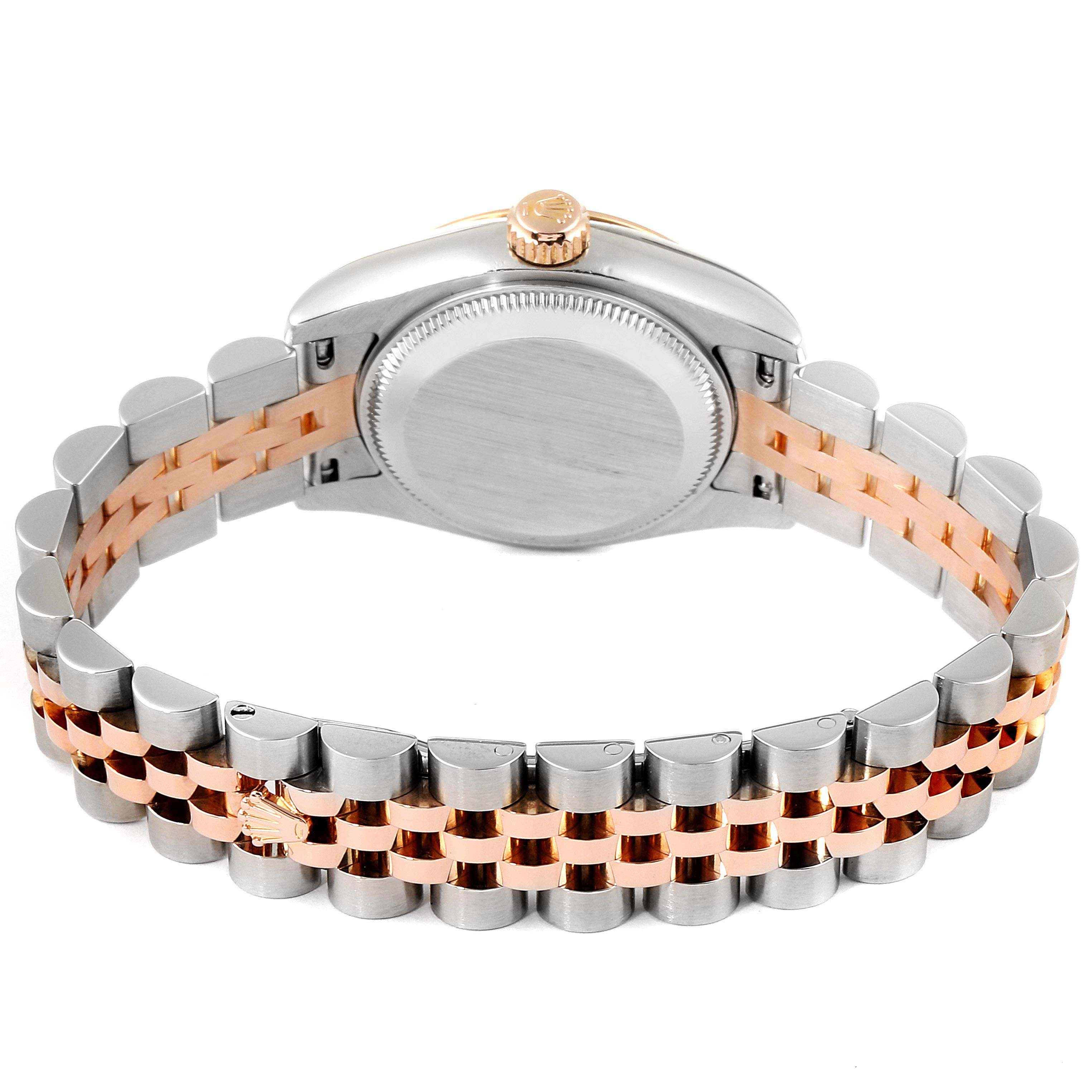 The image shows the back view of a Rolex Datejust 179171 Women's Steel and Gold (two tone) Mother of Pearl Dial 179171 Women's Steel and Gold (two tone) Mother of Pearl Dial watch, highlighting its case back and two-tone bracelet.