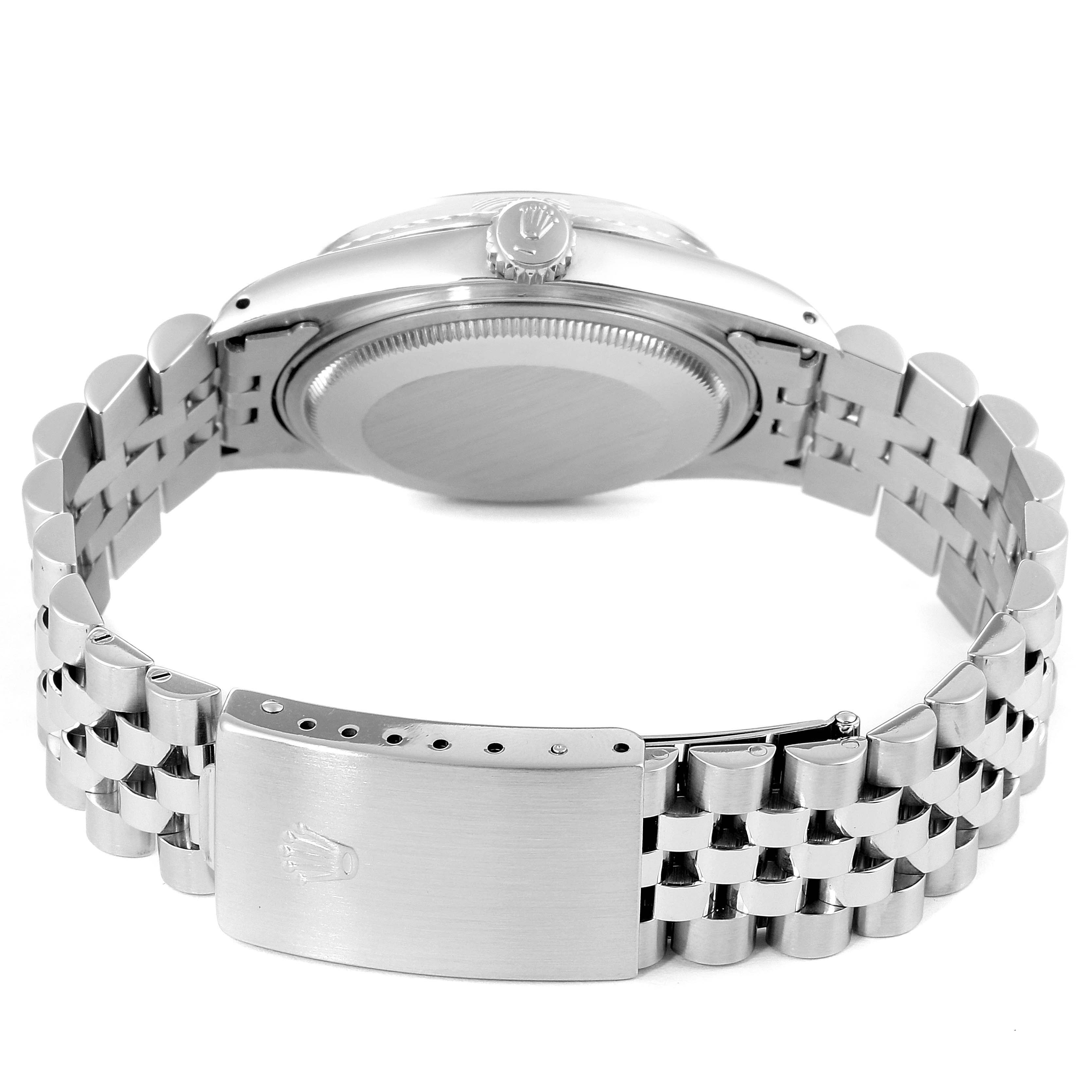 This image shows the back view of the Rolex Vintage Collection 1603 Men's Stainless Steel Silver Dial 1603 Men's Stainless Steel Silver Dial watch, highlighting the clasp, bracelet, and case back.