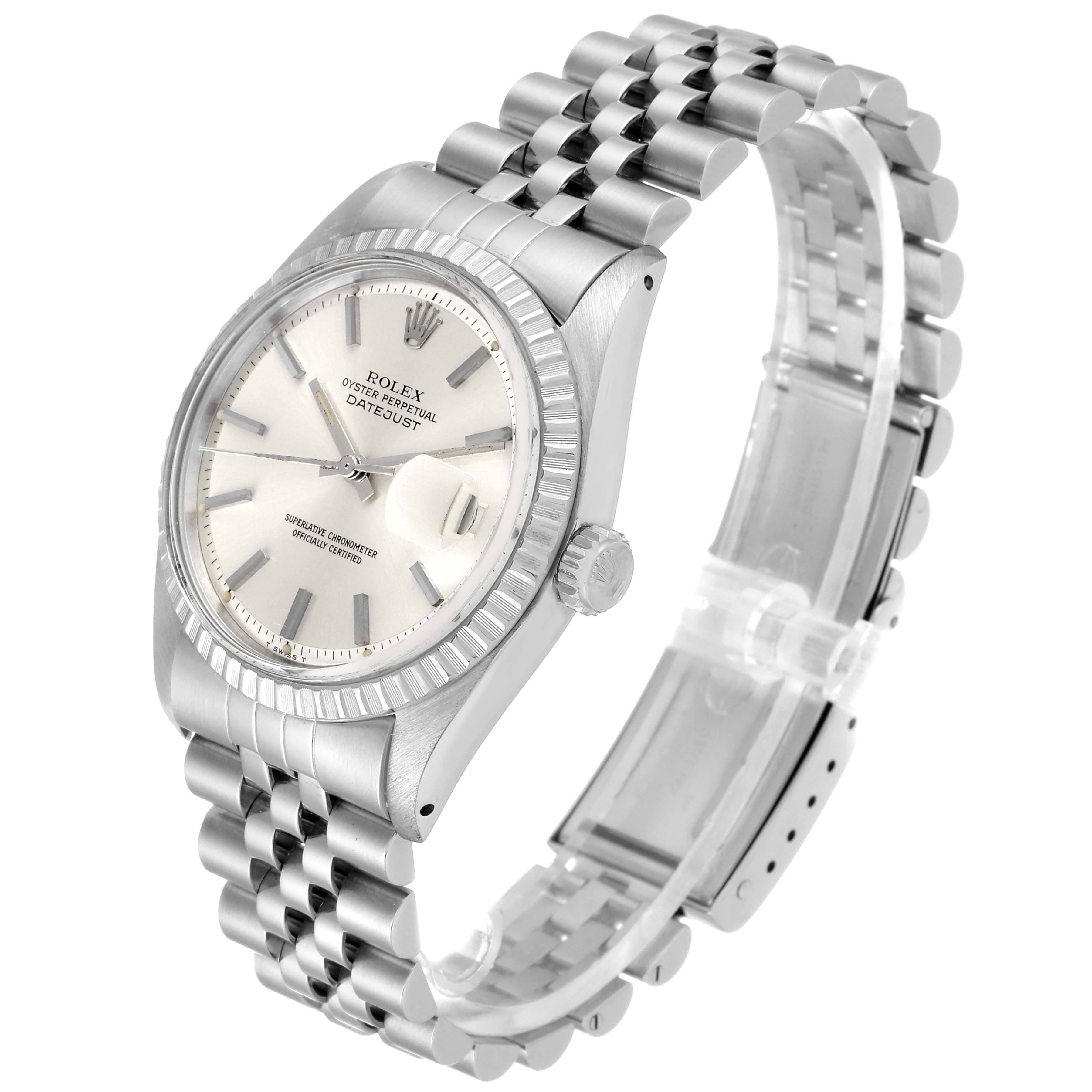 This image shows a close-up, angled view of the Rolex Datejust Vintage Collection watch, highlighting the dial, bezel, and bracelet.