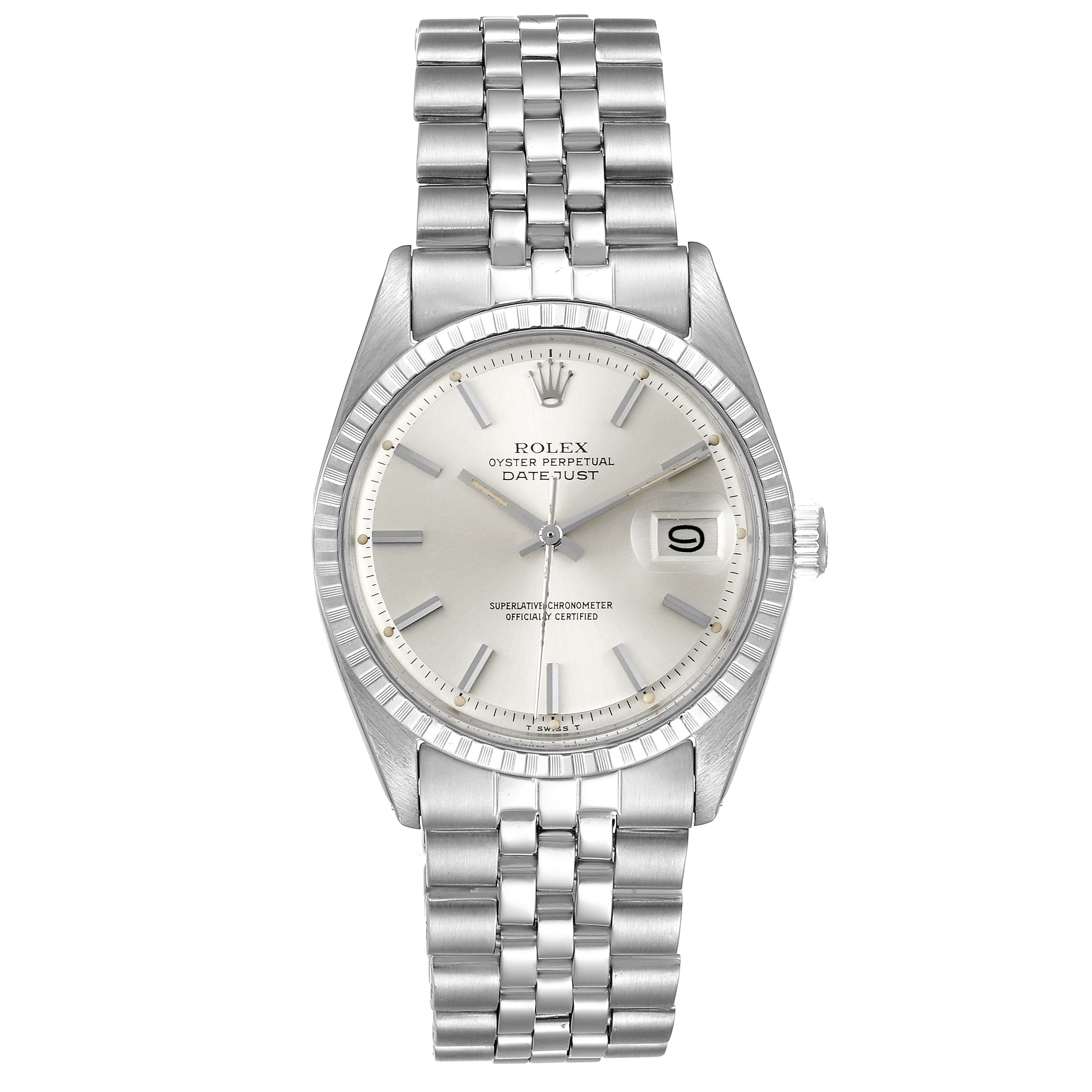 The Rolex Vintage Collection 1603 Men's Stainless Steel Silver Dial 1603 Men's Stainless Steel Silver Dial model is shown from a top-down angle, displaying the full face, dial, and bracelet.