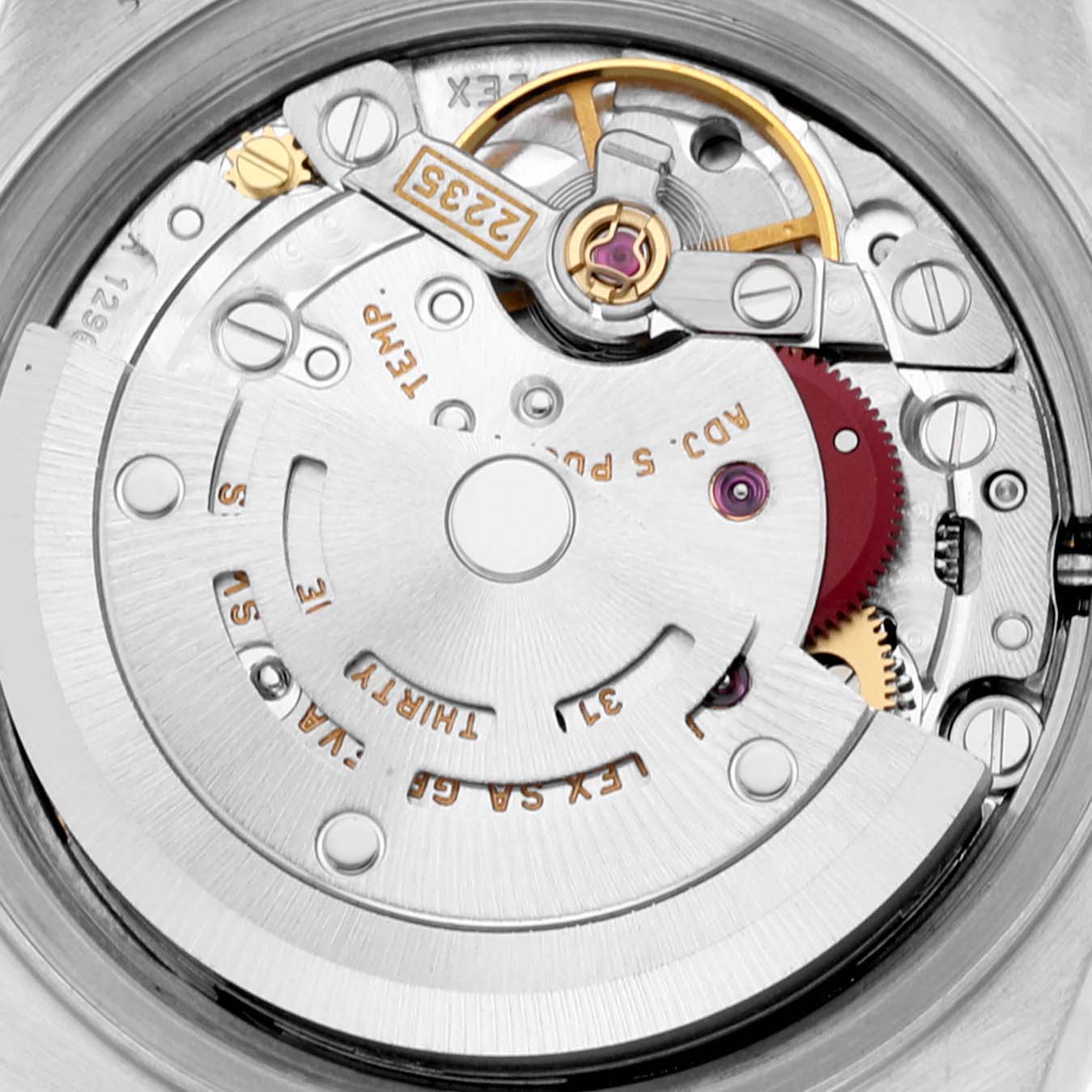 The image shows the internal movement of the Rolex Datejust 79174 Women's Stainless Steel White Dial 79174 Women's Stainless Steel White Dial, viewed from the back.