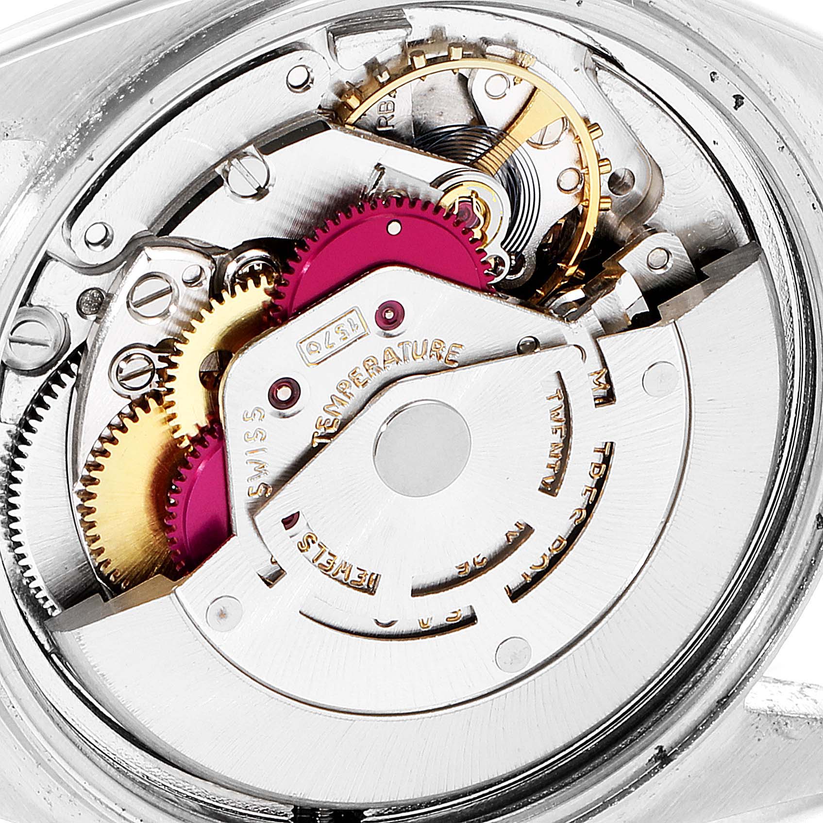 The image shows the internal movement mechanism of the Rolex Vintage Collection 1601 Men's Stainless Steel Silver Dial 1601 Men's Stainless Steel Silver Dial model from a close-up angle.