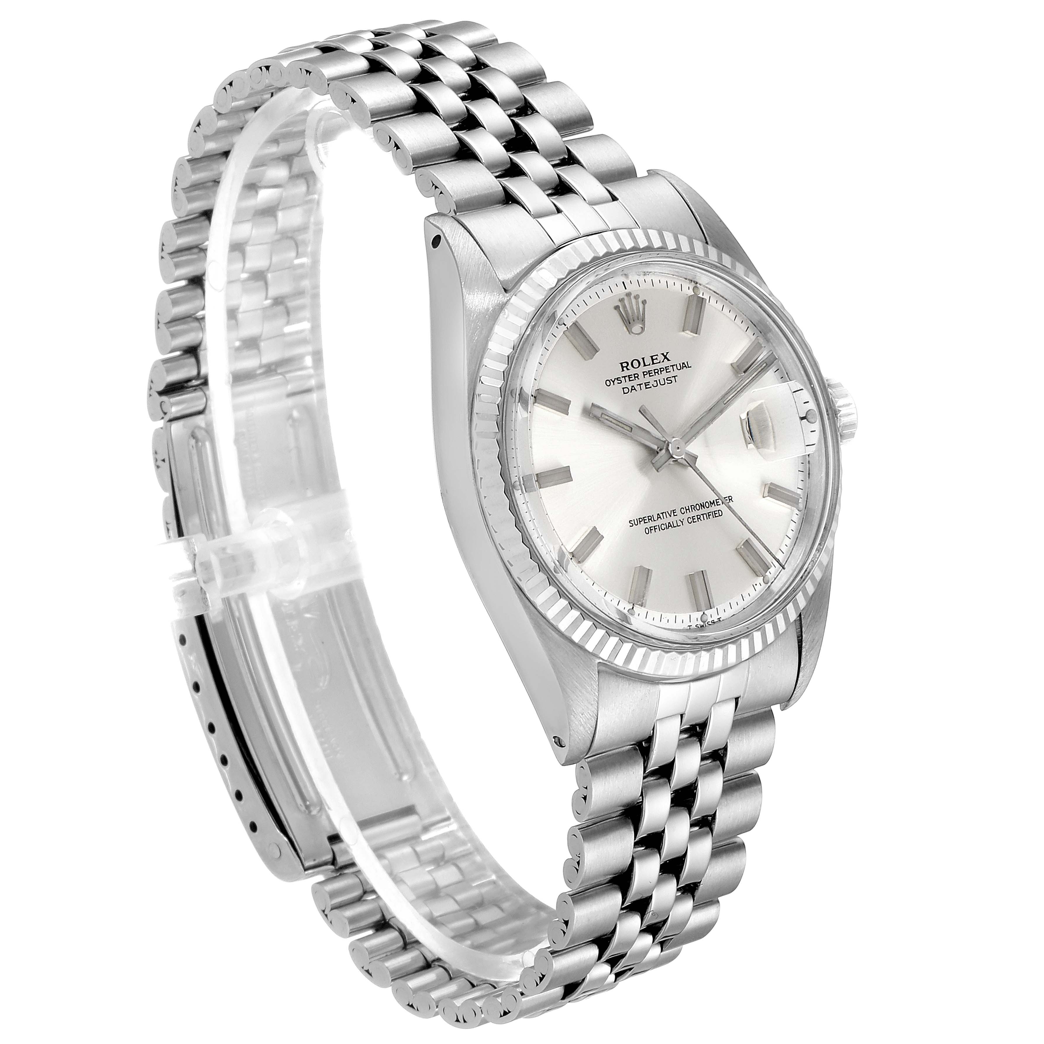 The Vintage Collection Rolex watch is shown at a three-quarter angle, highlighting its dial, bezel, crown, and bracelet.